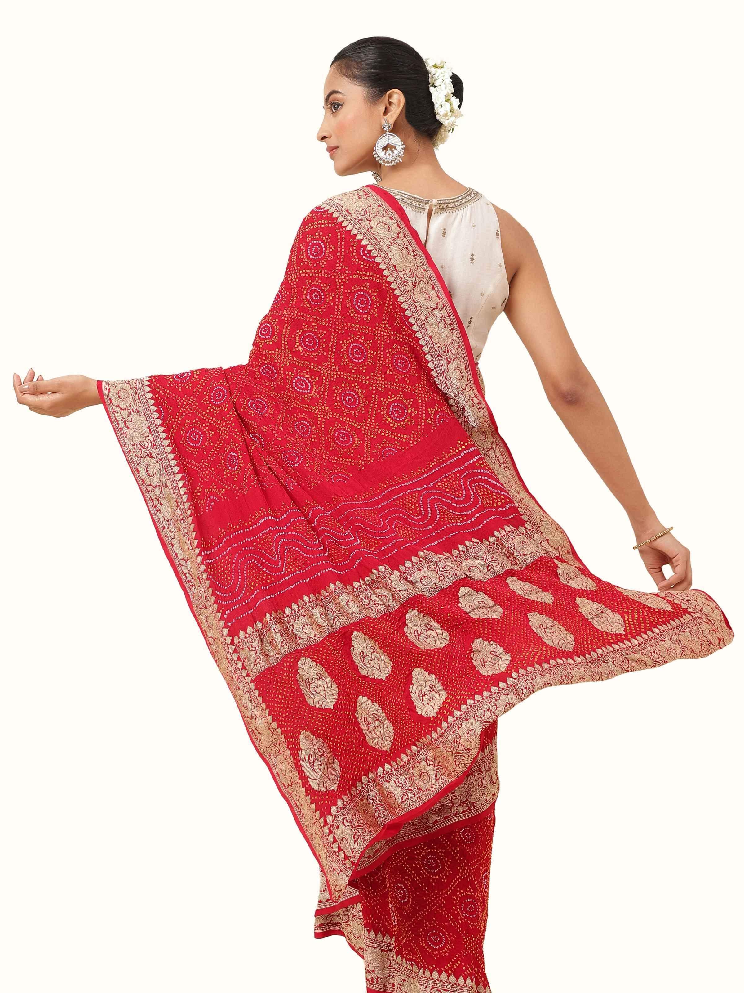 Red Crepe Bandhani Tie & Dye Saree