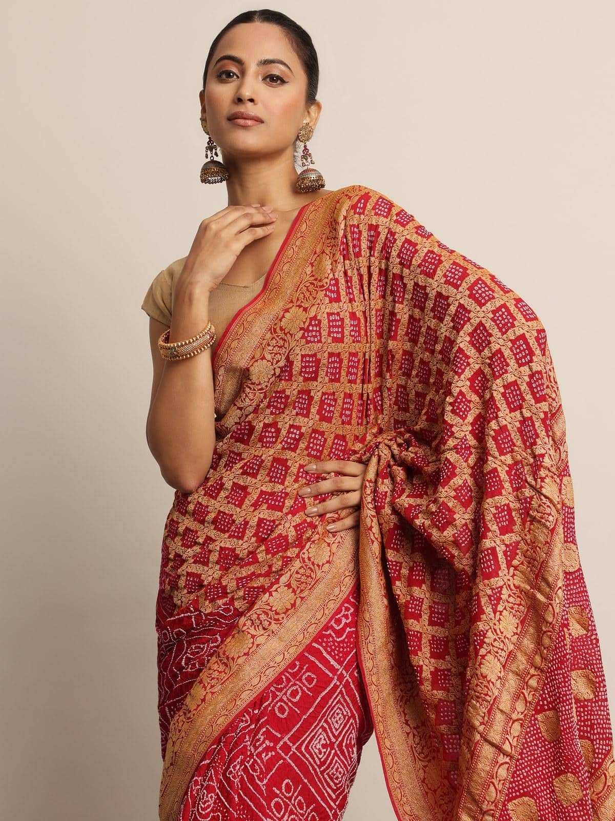 Red Crepe Bandhani Tie & Dye Saree