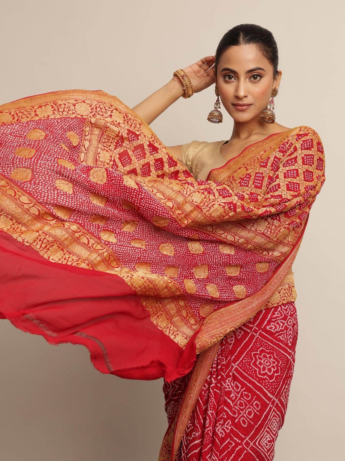 Red Crepe Bandhani Tie & Dye Saree