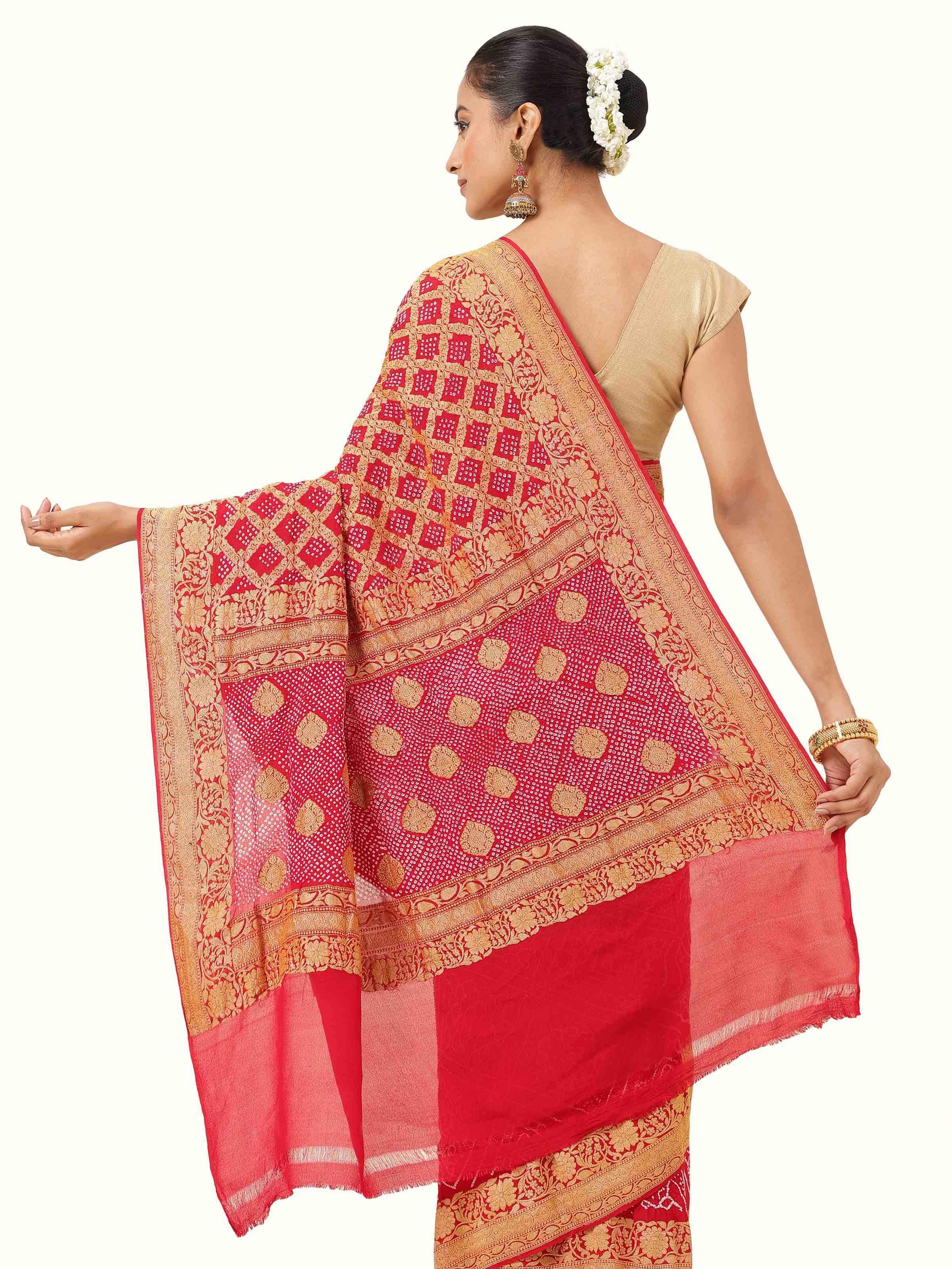 Red Crepe Bandhani Tie & Dye Saree