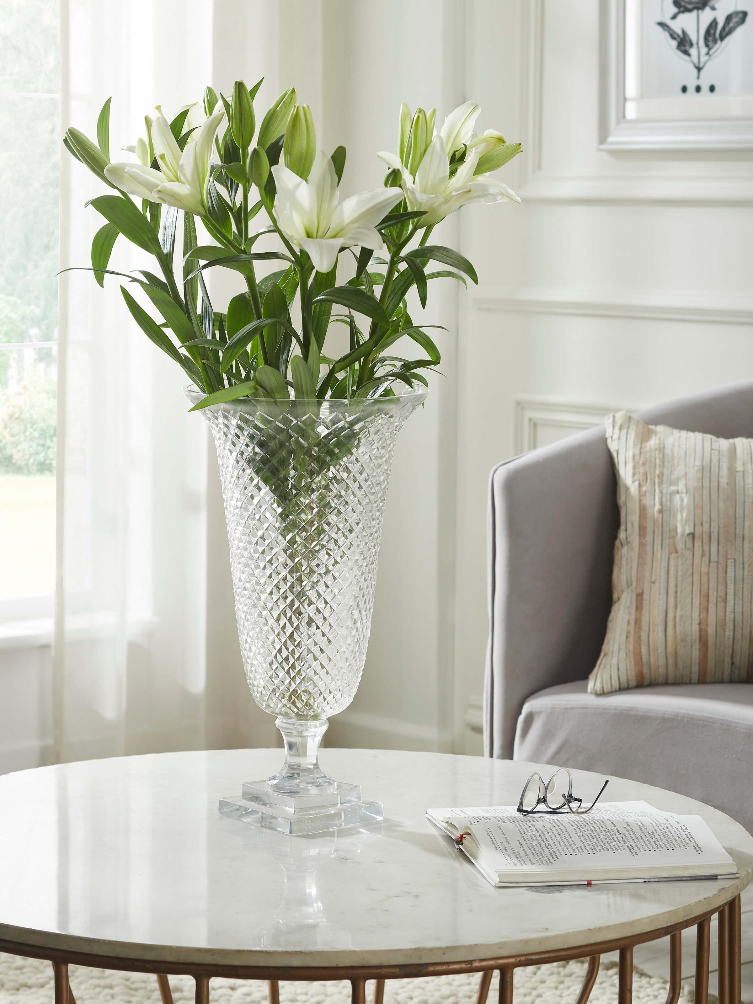 Side view of Glass Crystal Table Vase emphasizing the clear and polished glass texture with smooth curves