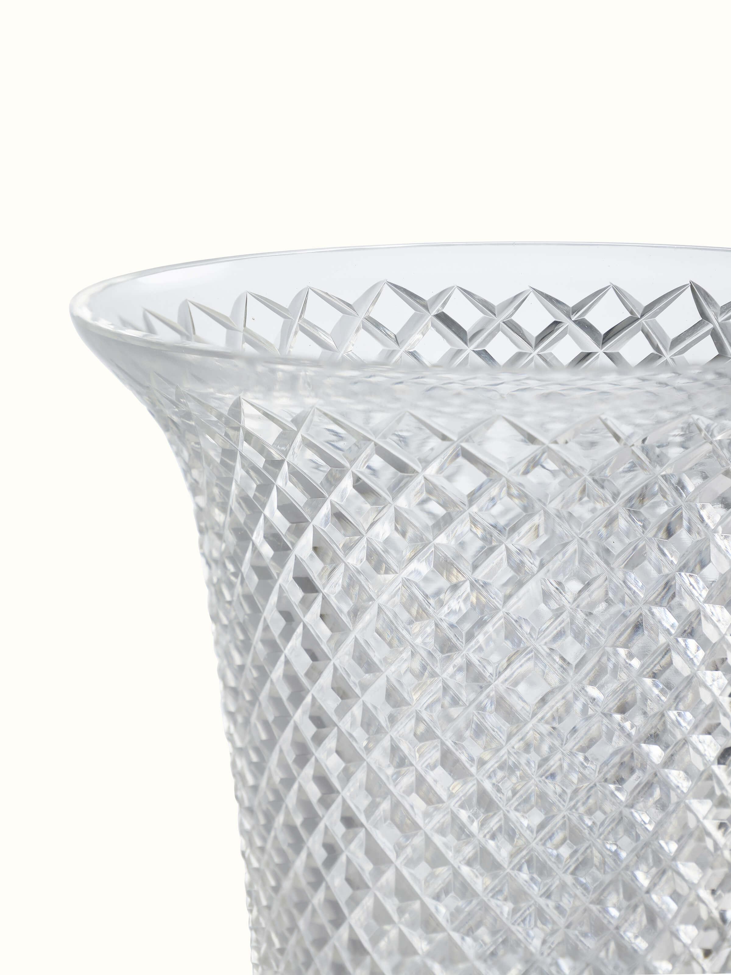 Close-up of Glass Crystal Table Vase showing intricate detailing and the transparent clarity of the glass