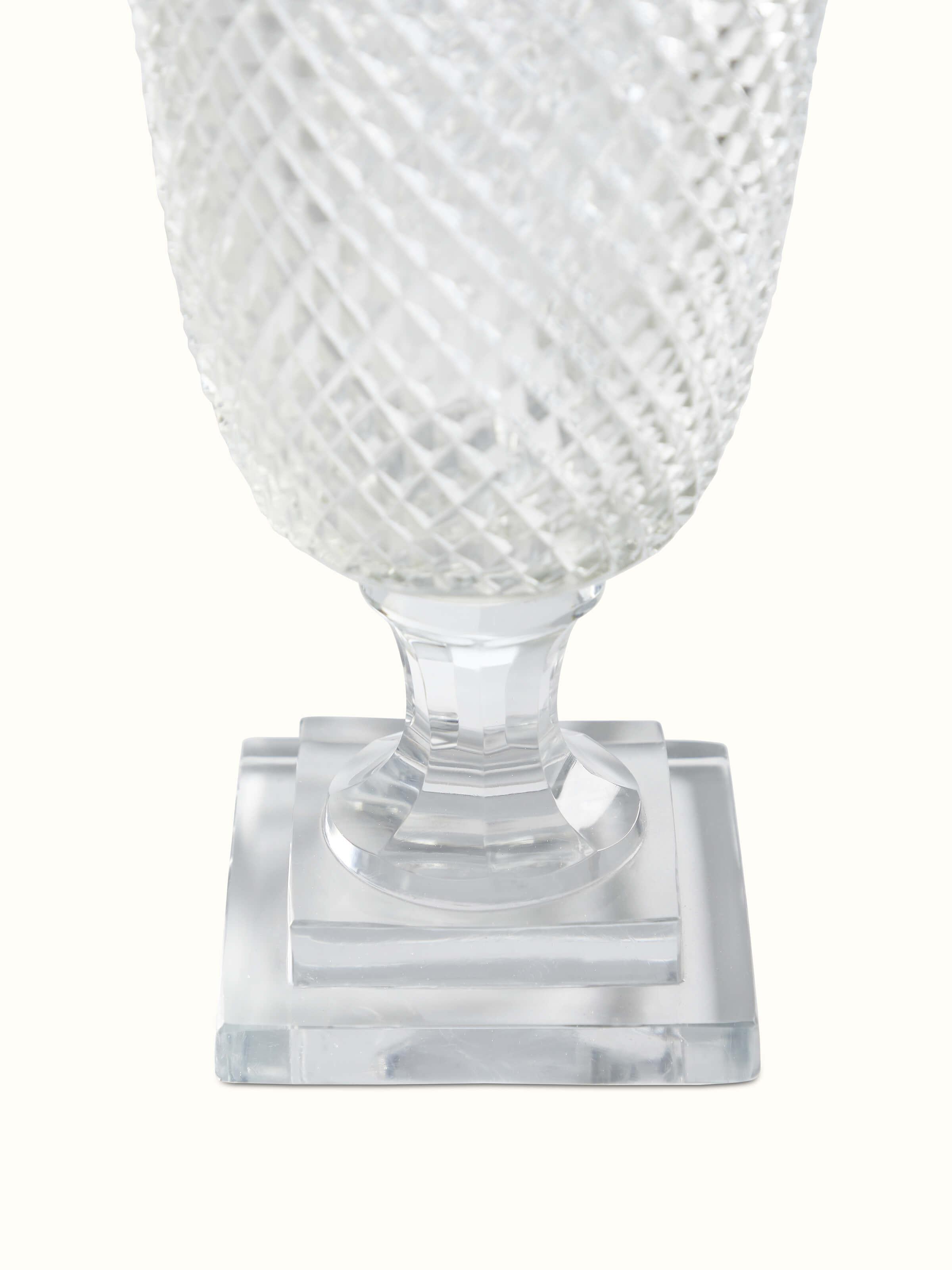 Detailed view of Glass Crystal Table Vase with a focus on the base and top design, showcasing its elegant craftsmanship