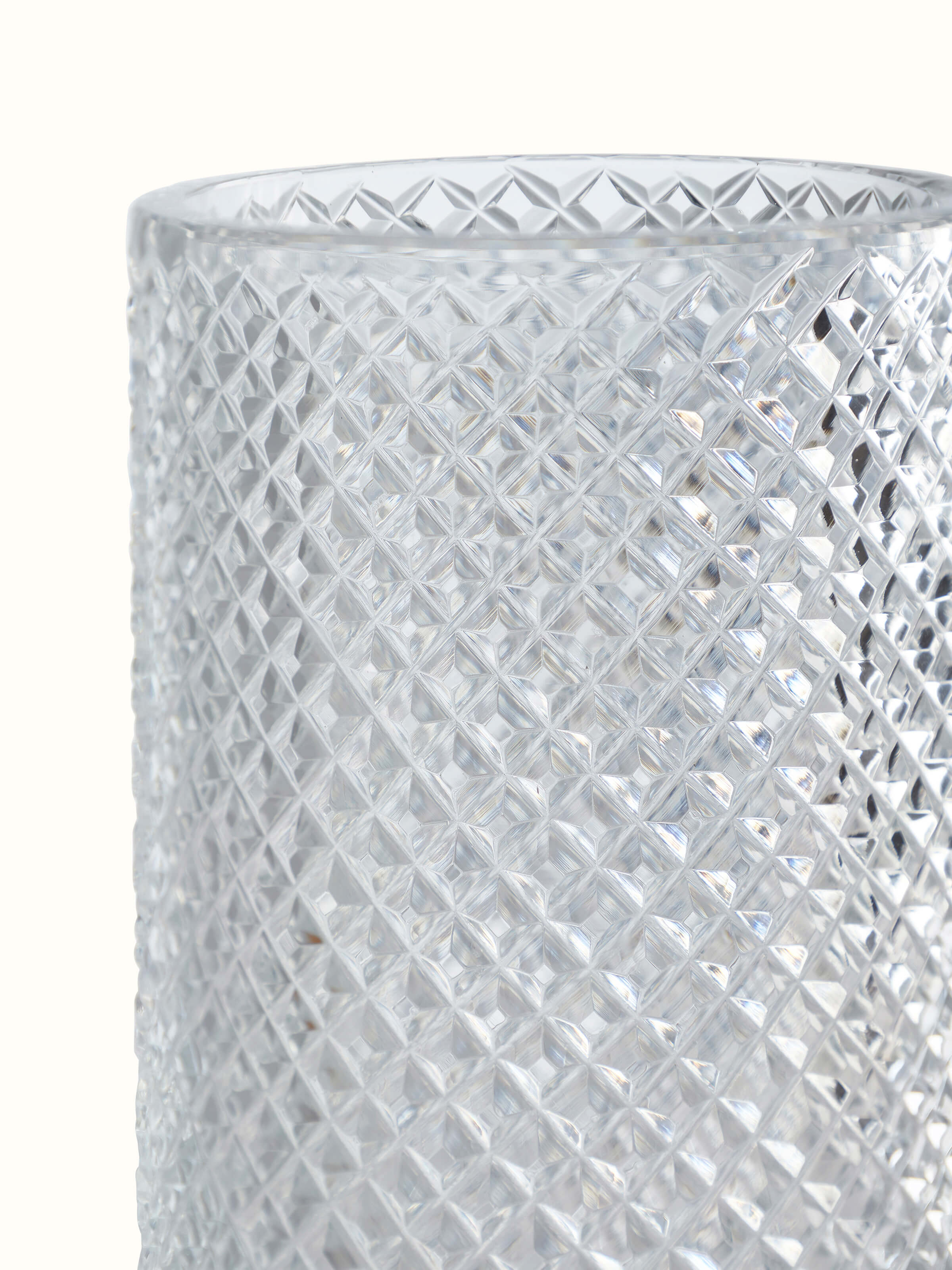 Angled view of Glass Crystal Table Vase showcasing its unique shape and crystal clarity.