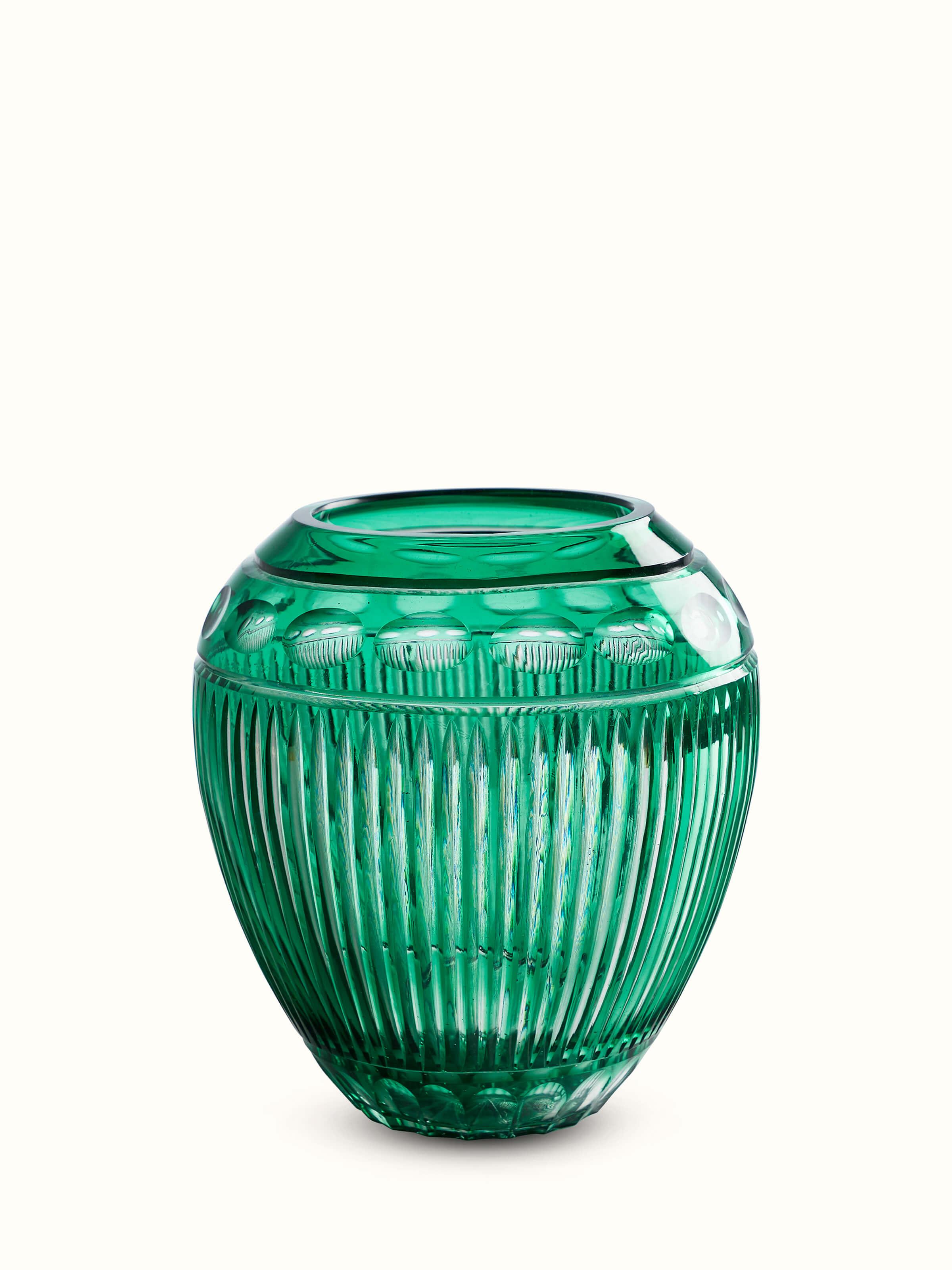Front view of Green Glass Table Vase displaying its elegant shape and color.