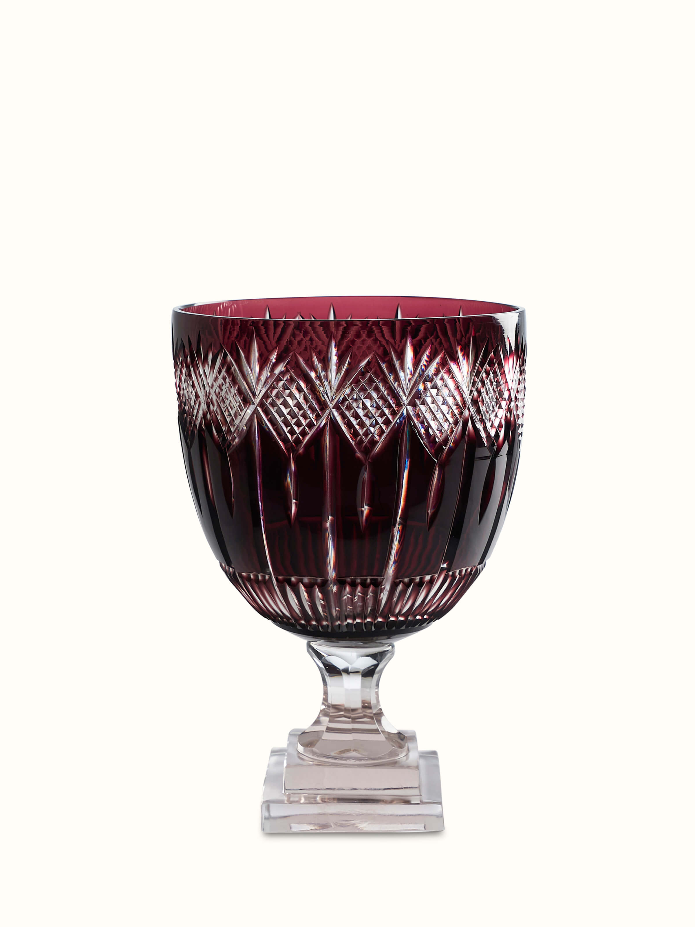 Front view of Amethyst Glass Table Vase displaying its rich amethyst color and elegant shape.