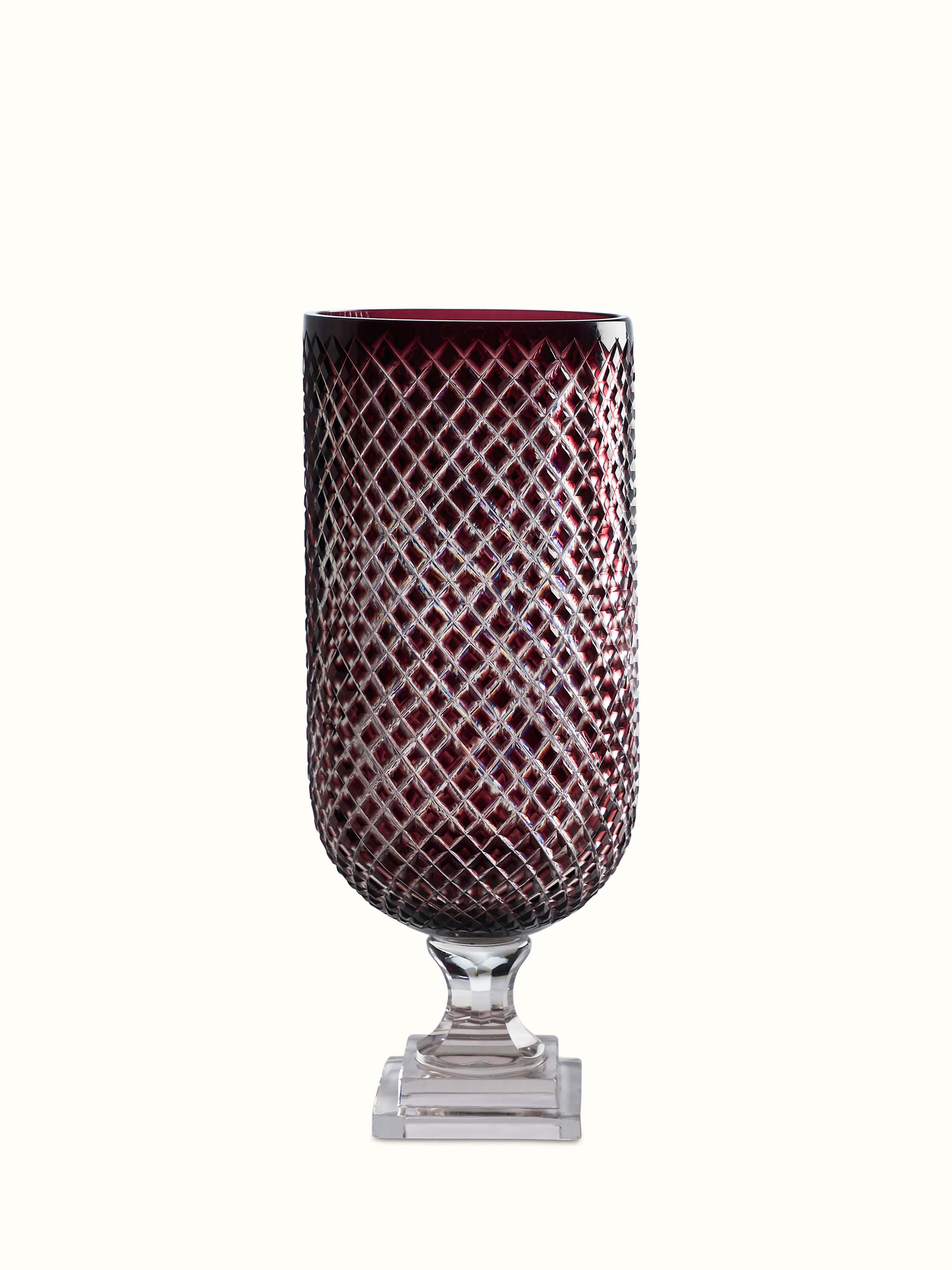 Front view of Curved Hurricane Glass Table Vase showing its elegant, curved design and transparent glass.