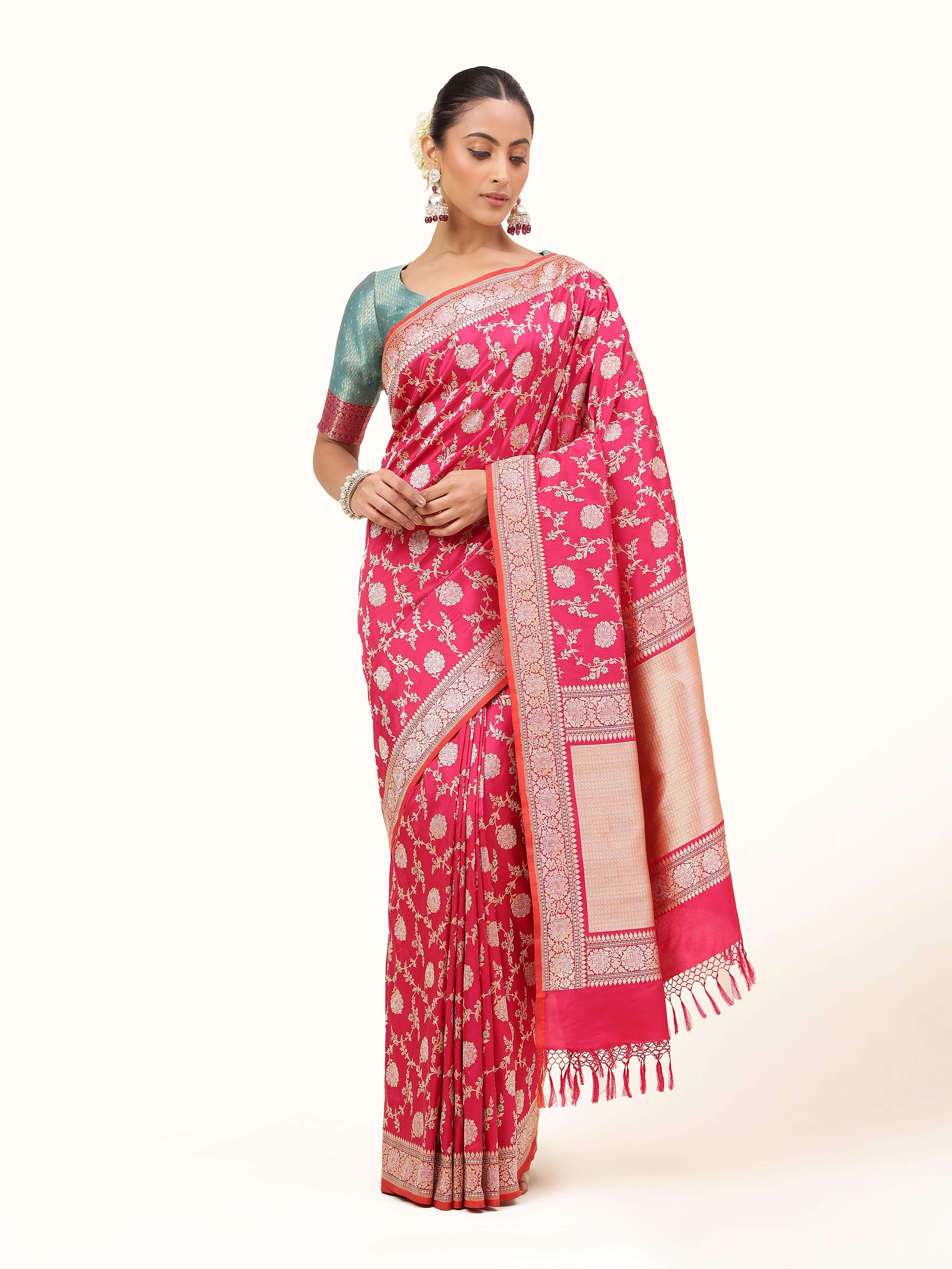 Pink Banarasi Silk Kadwa Jaal Saree