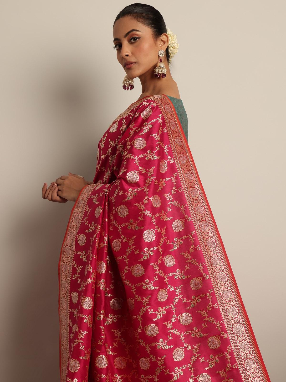 Pink Banarasi Silk Kadwa Jaal Saree