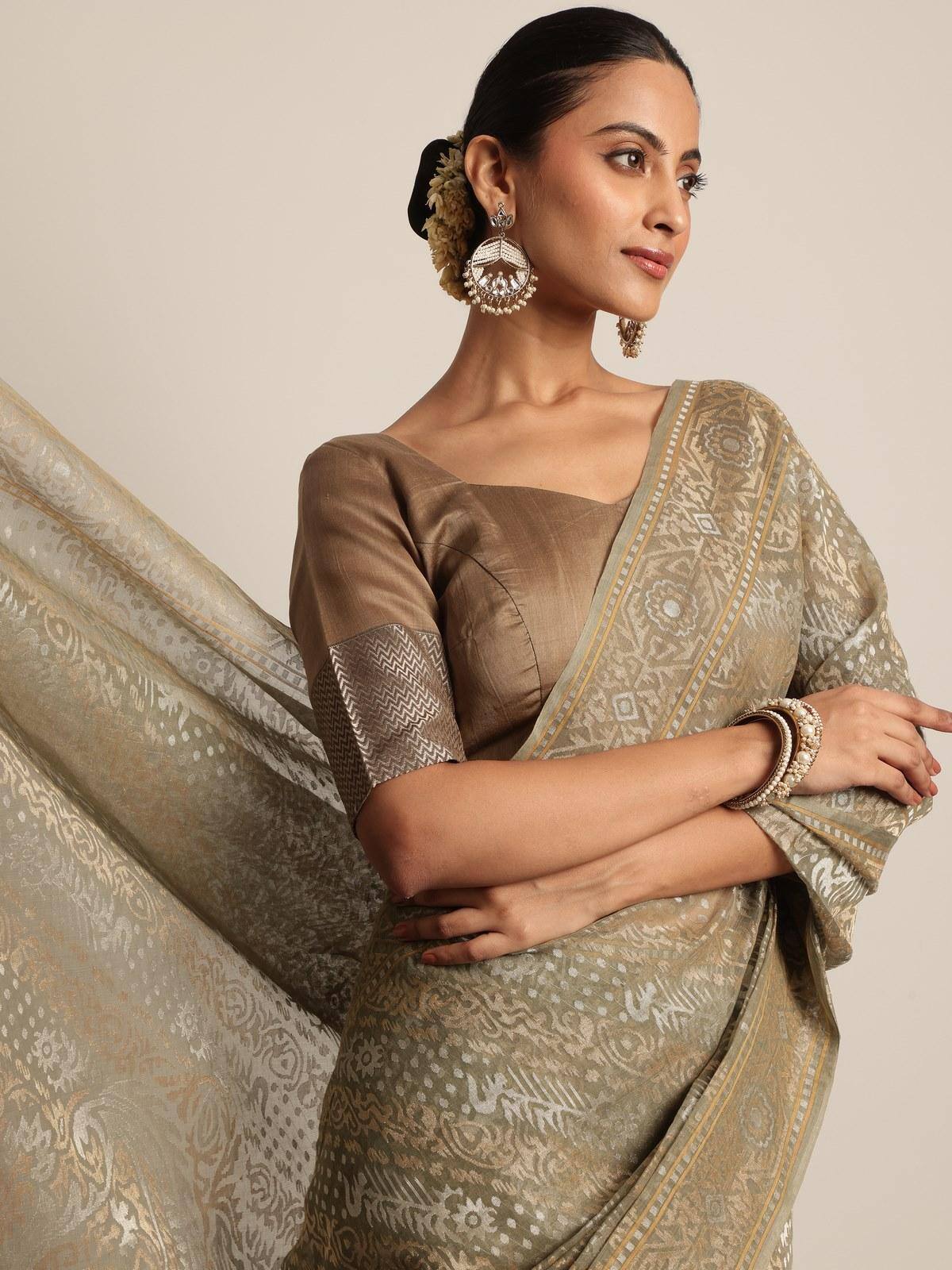 Green Cotton Awadh Jamdani Saree