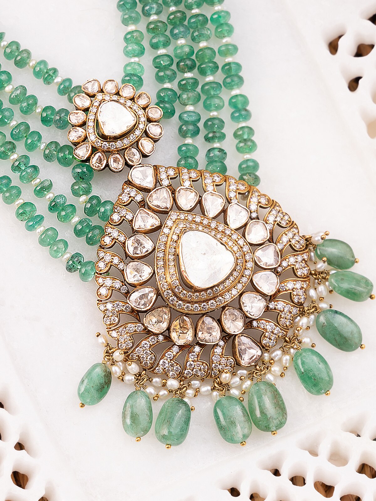Dank Polki 18 Carat Gold Long Necklace