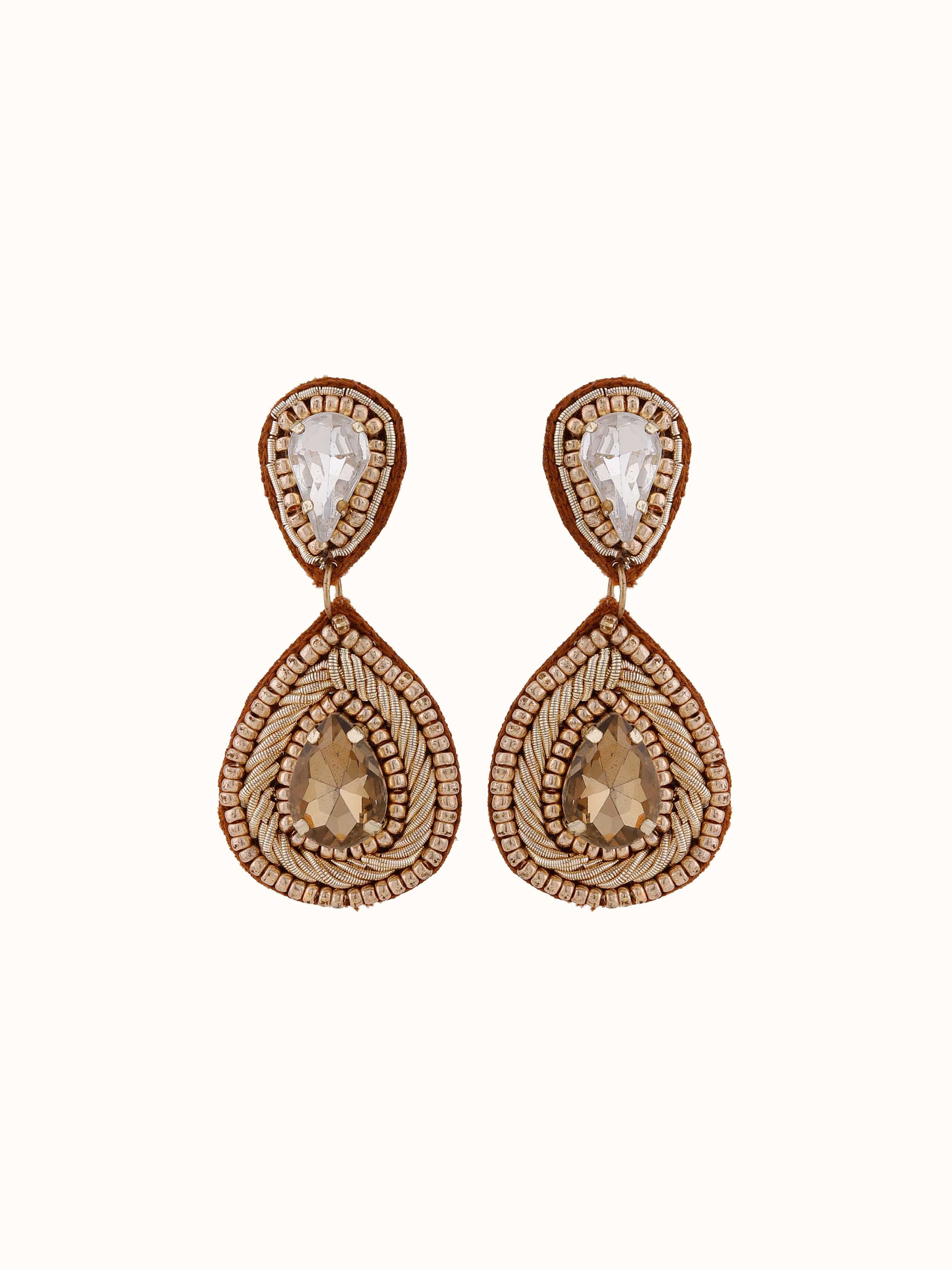 Front view of Handcrafted Drop Earrings featuring their elegant design and intricate details