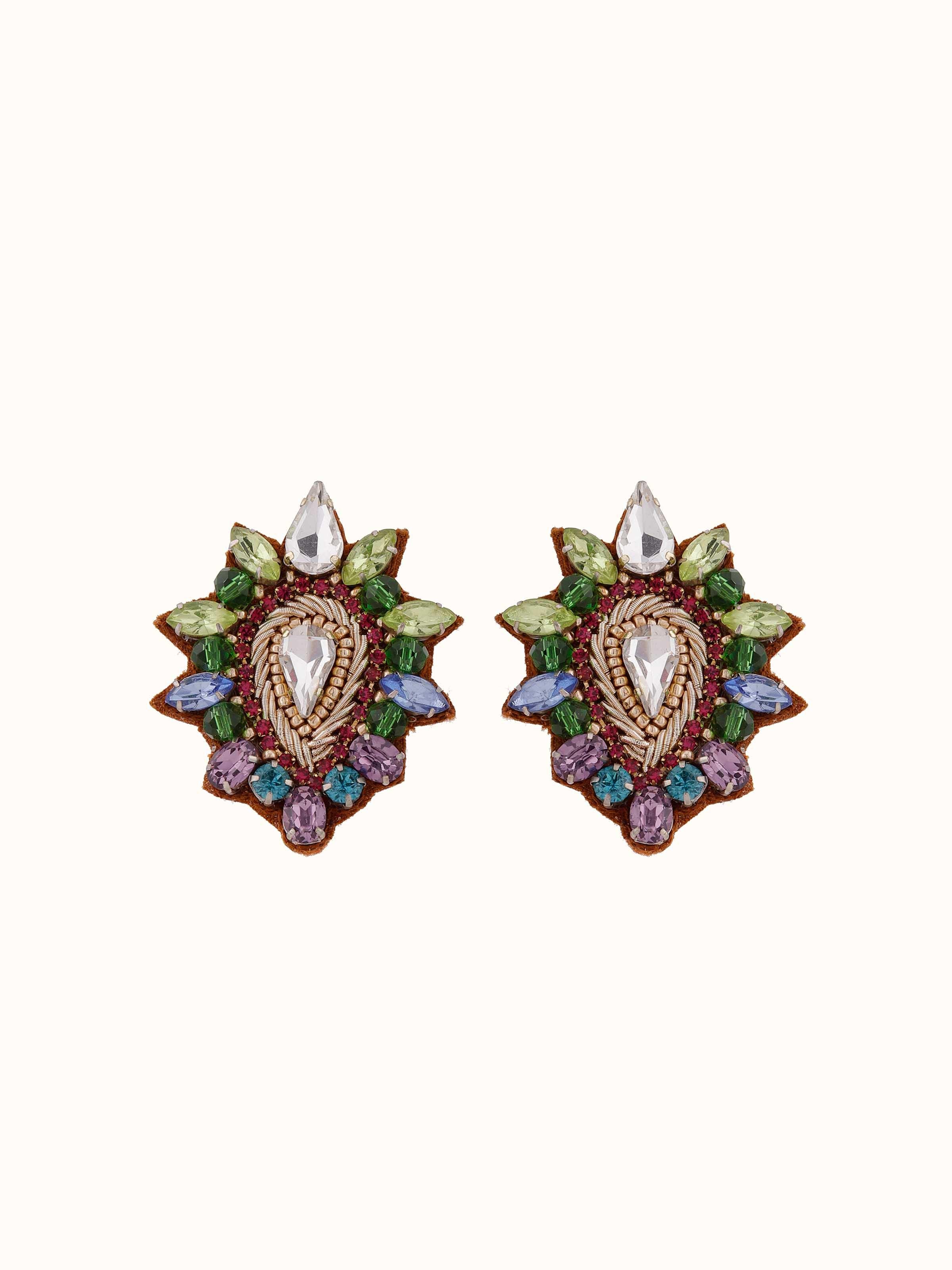 Front view of Handcrafted Stud Earrings with intricate design by Swadesh