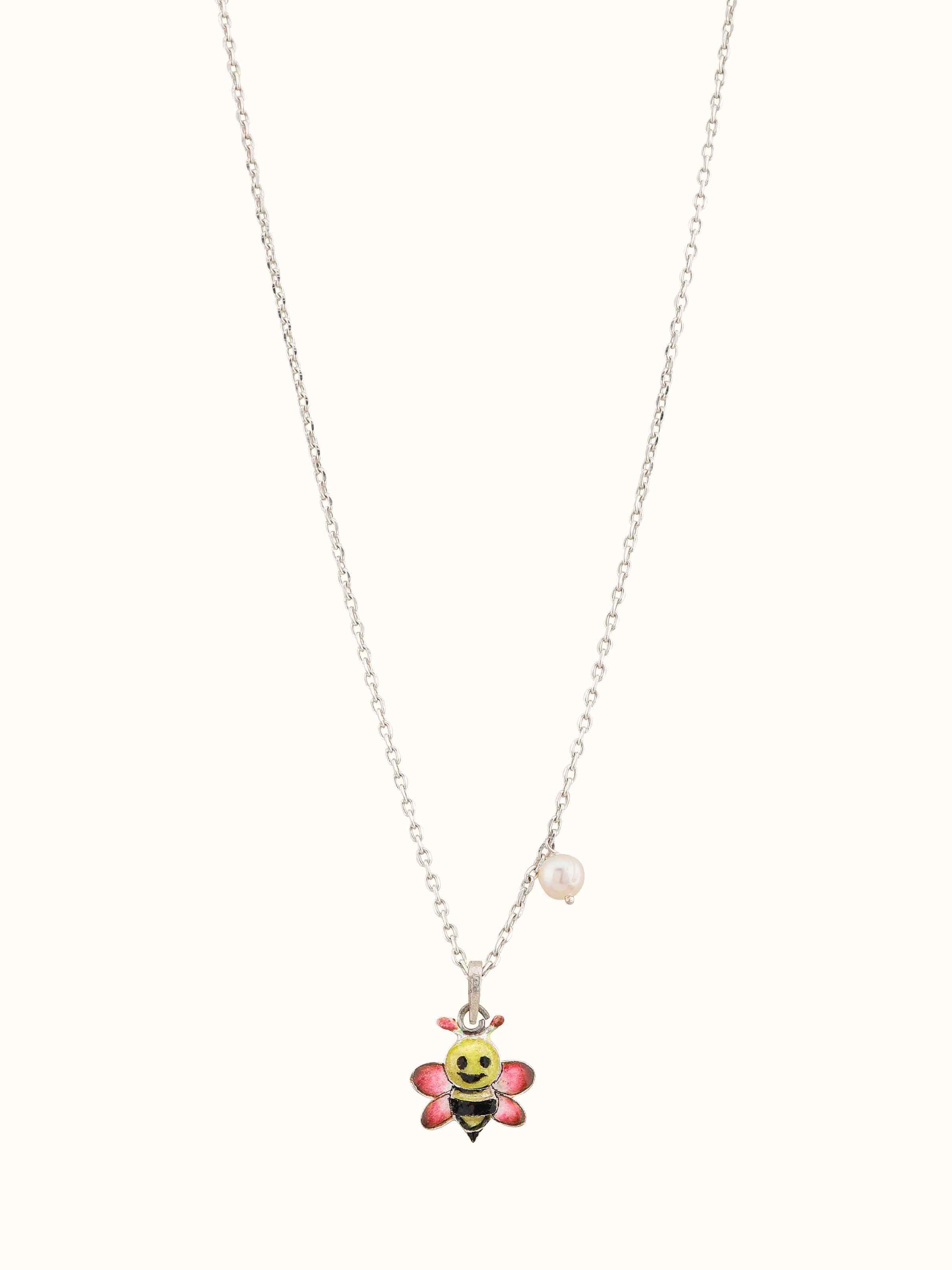 Front view of Gulabi Meenakari Silver Pendant & Chain featuring detailed pink enamel work on silver