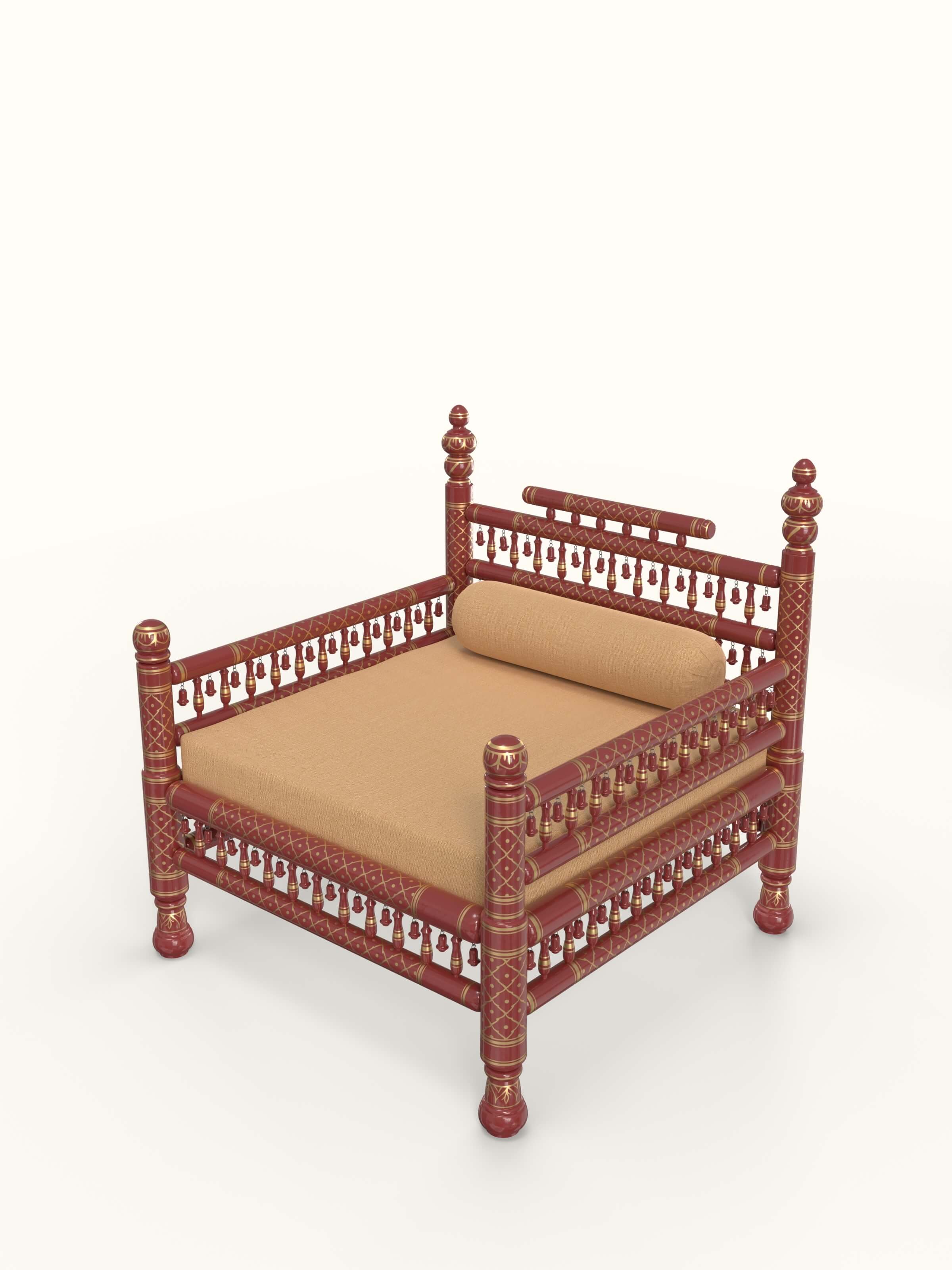 Yellow Boucle Fabric Upholstered Teak Wood Sankheda 1-seater Sofa