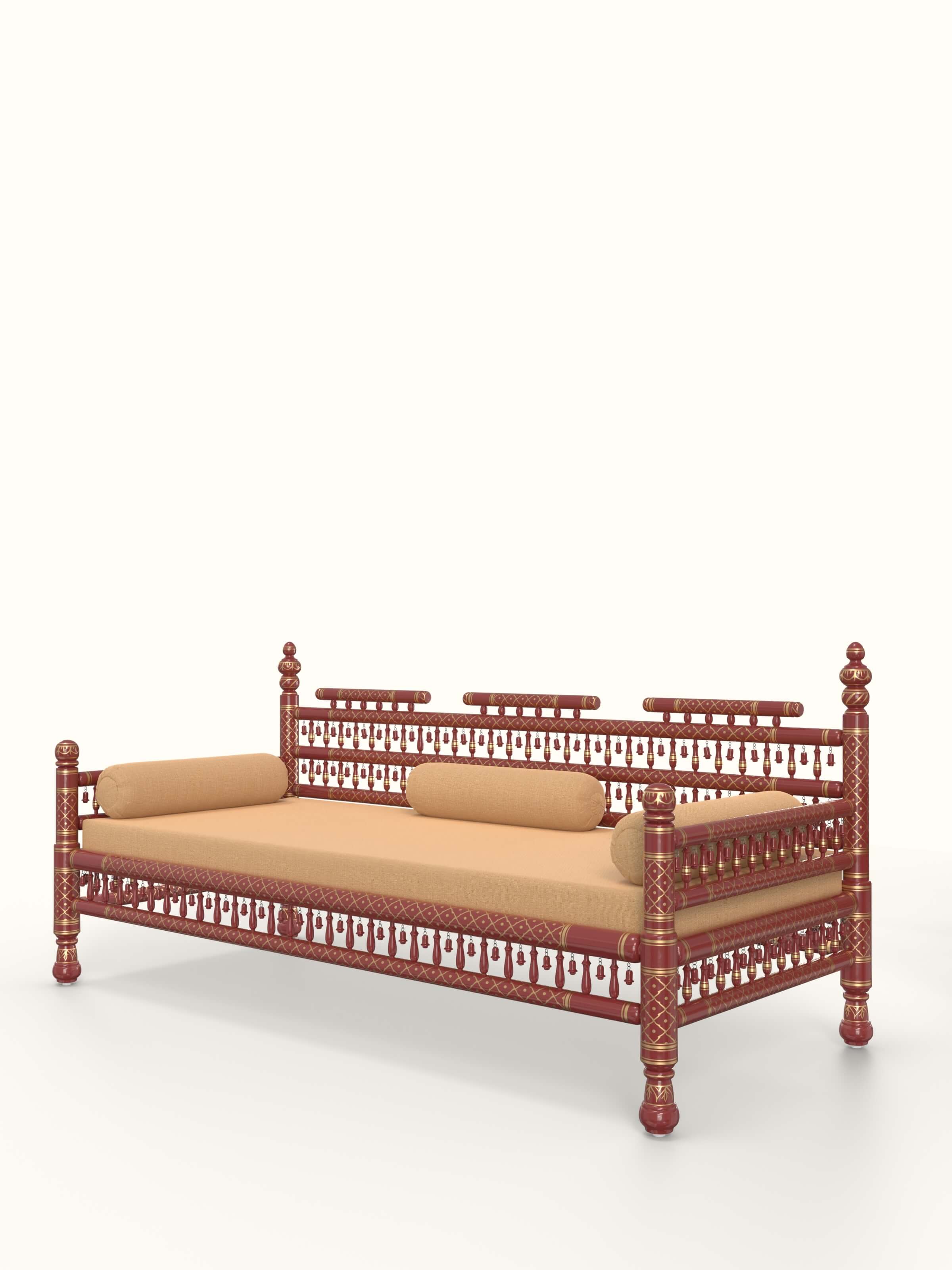 Yellow Boucle Fabric Upholstered Teak Wood Sankheda 3-seater Sofa