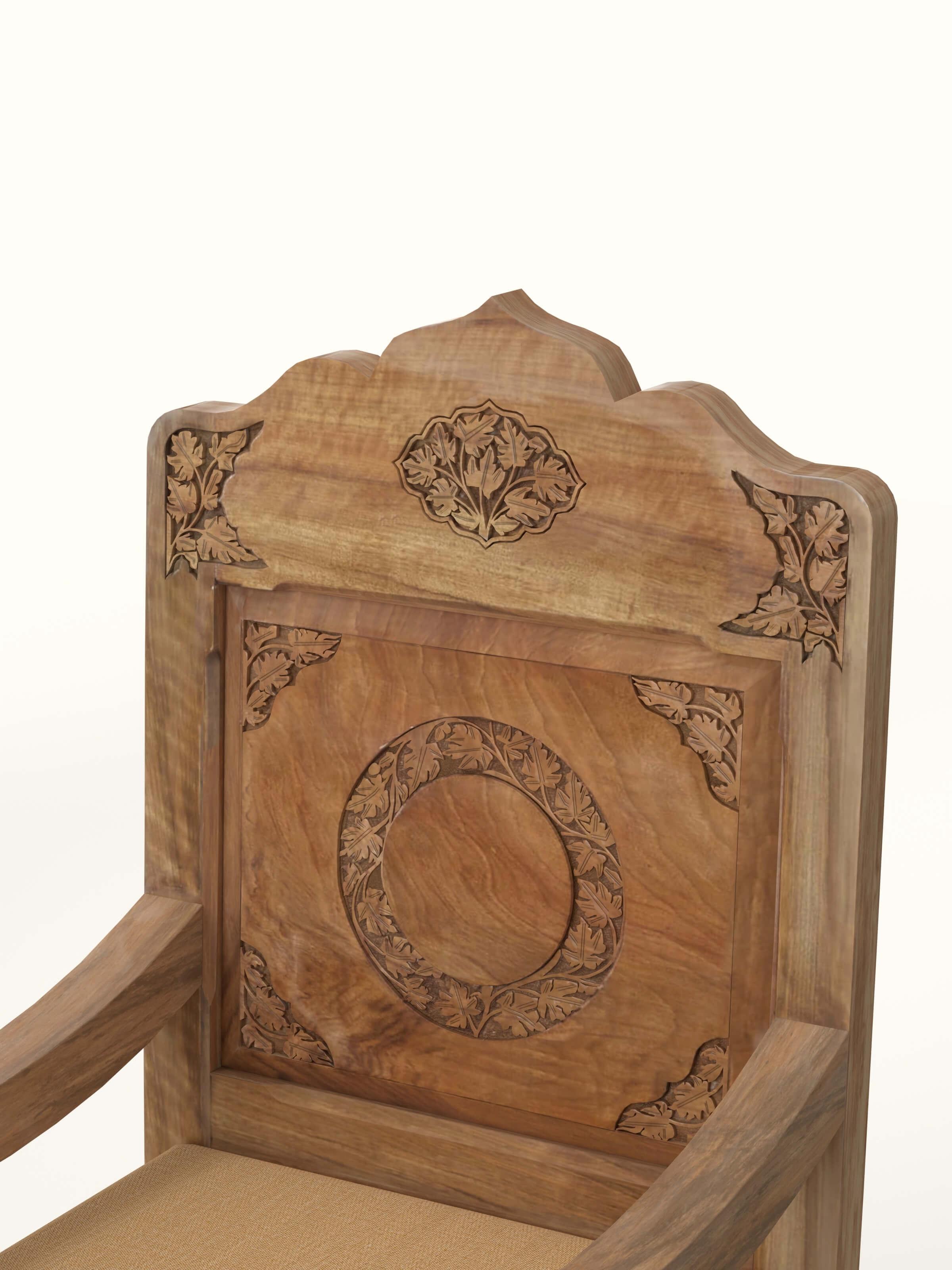 Yellow Boucle Fabric Upholstered Carved Walnut Wood Armchair