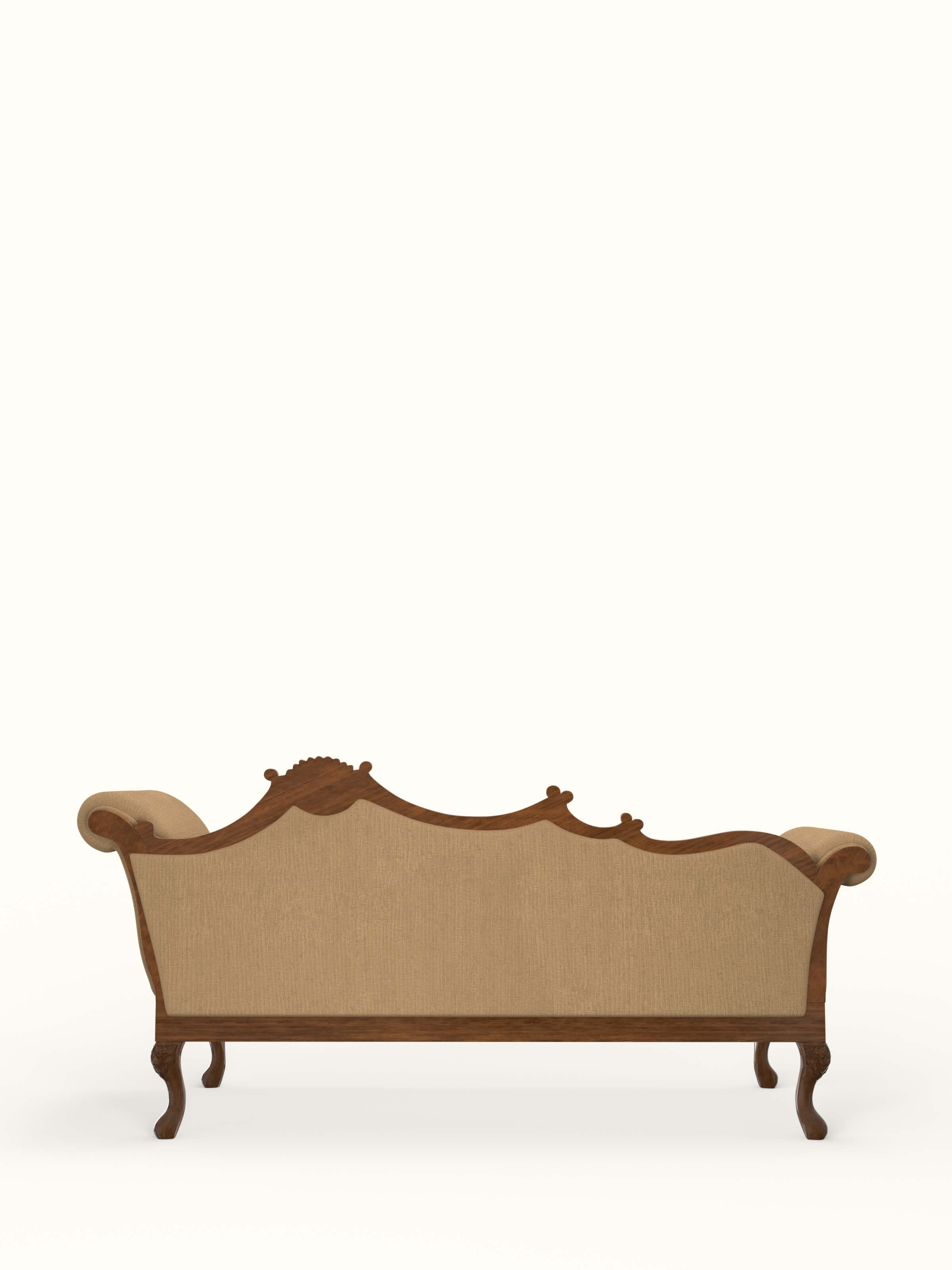 Yellow Boucle Fabric Upholstered Carved Walnut Wood Daybed