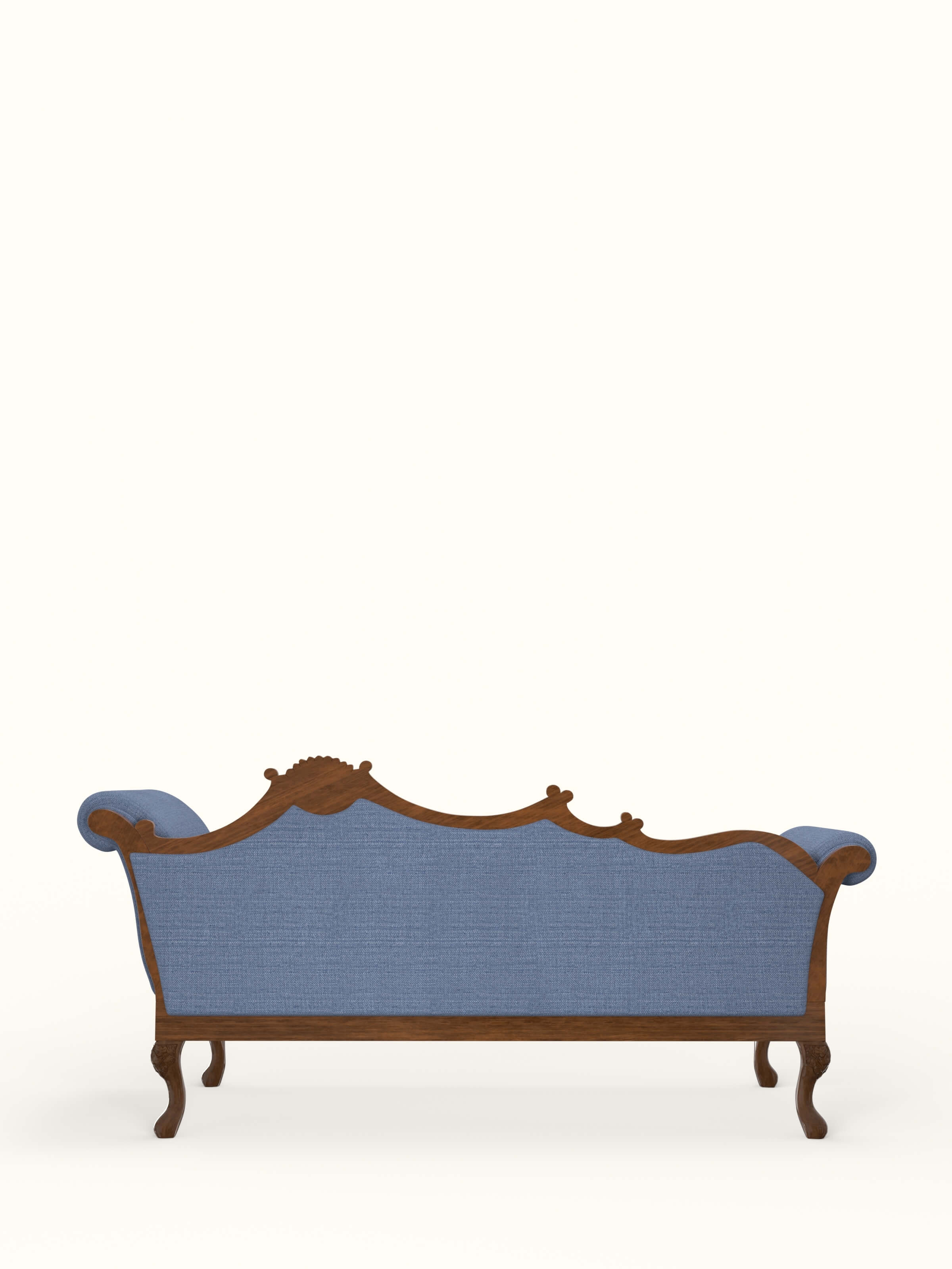 Blue Chevron Fabric Upholstered Carved Walnut Wood Daybed