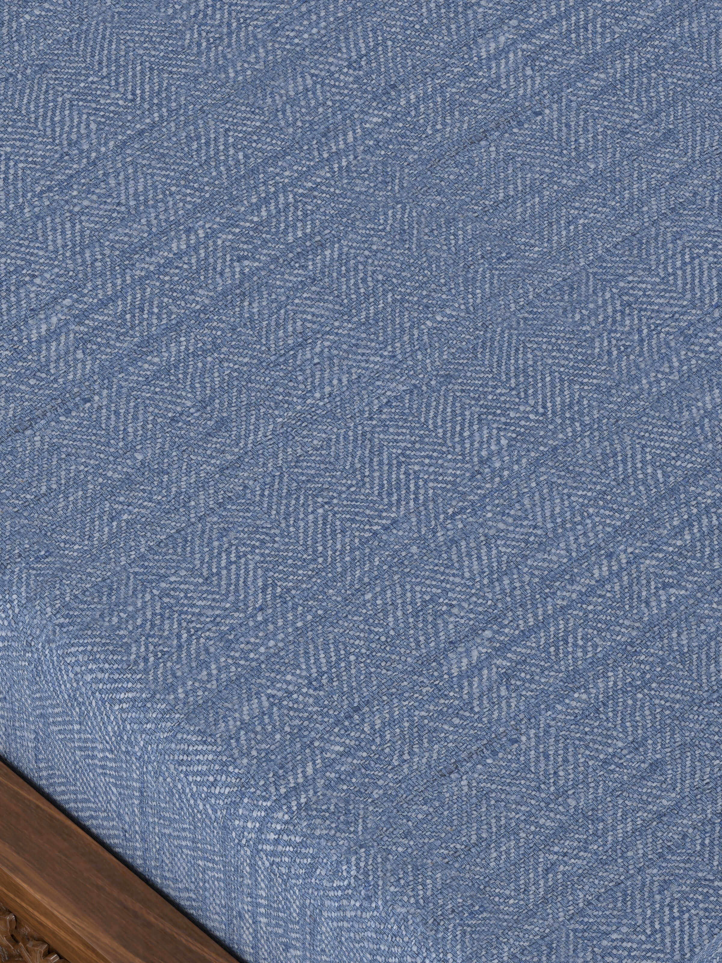 Blue Chevron Fabric Upholstered Carved Walnut Wood Daybed