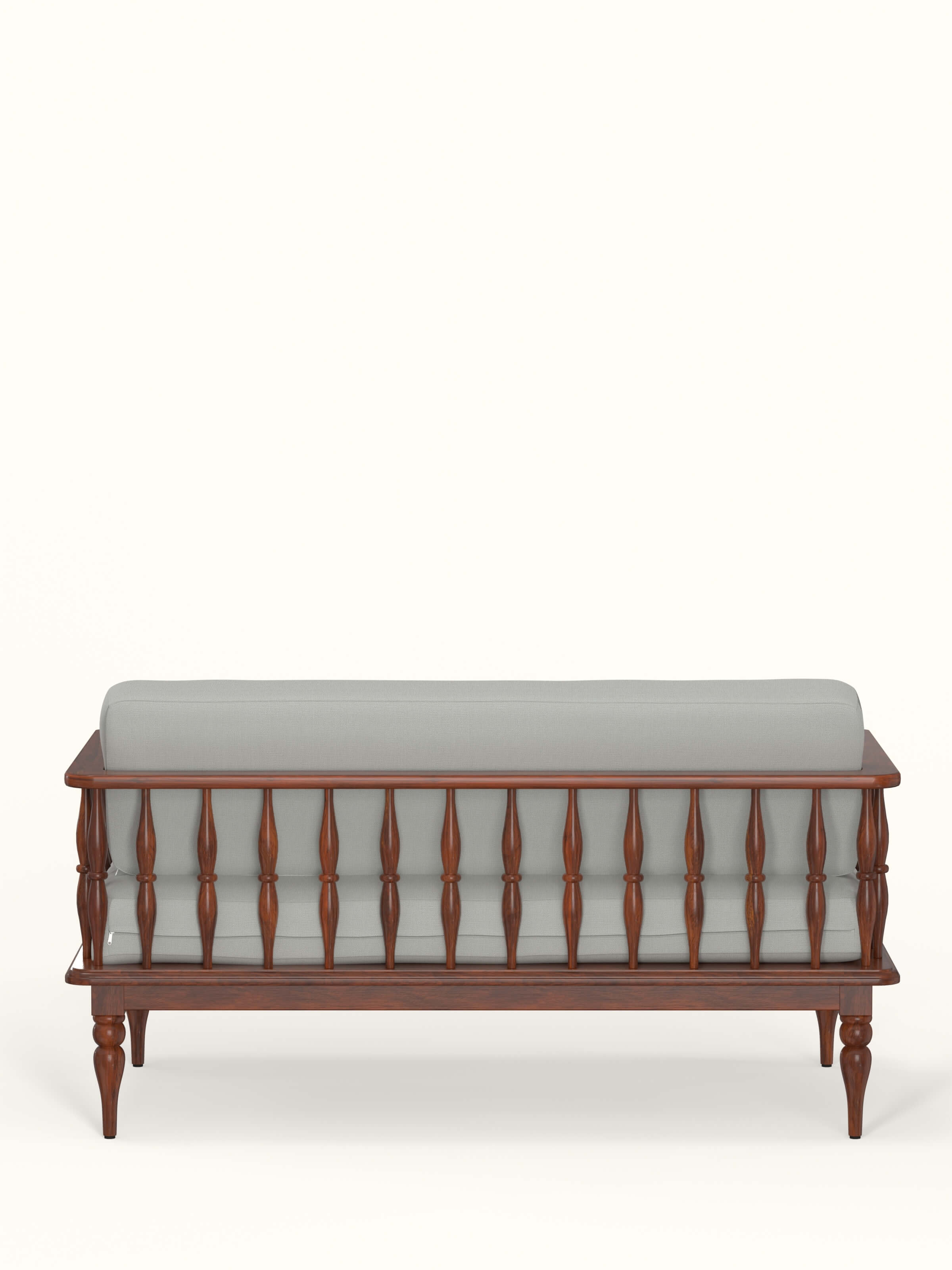 Top view of the blue plain fabric sofa with sheesham wood frame, demonstrating its sleek and elegant appearance.