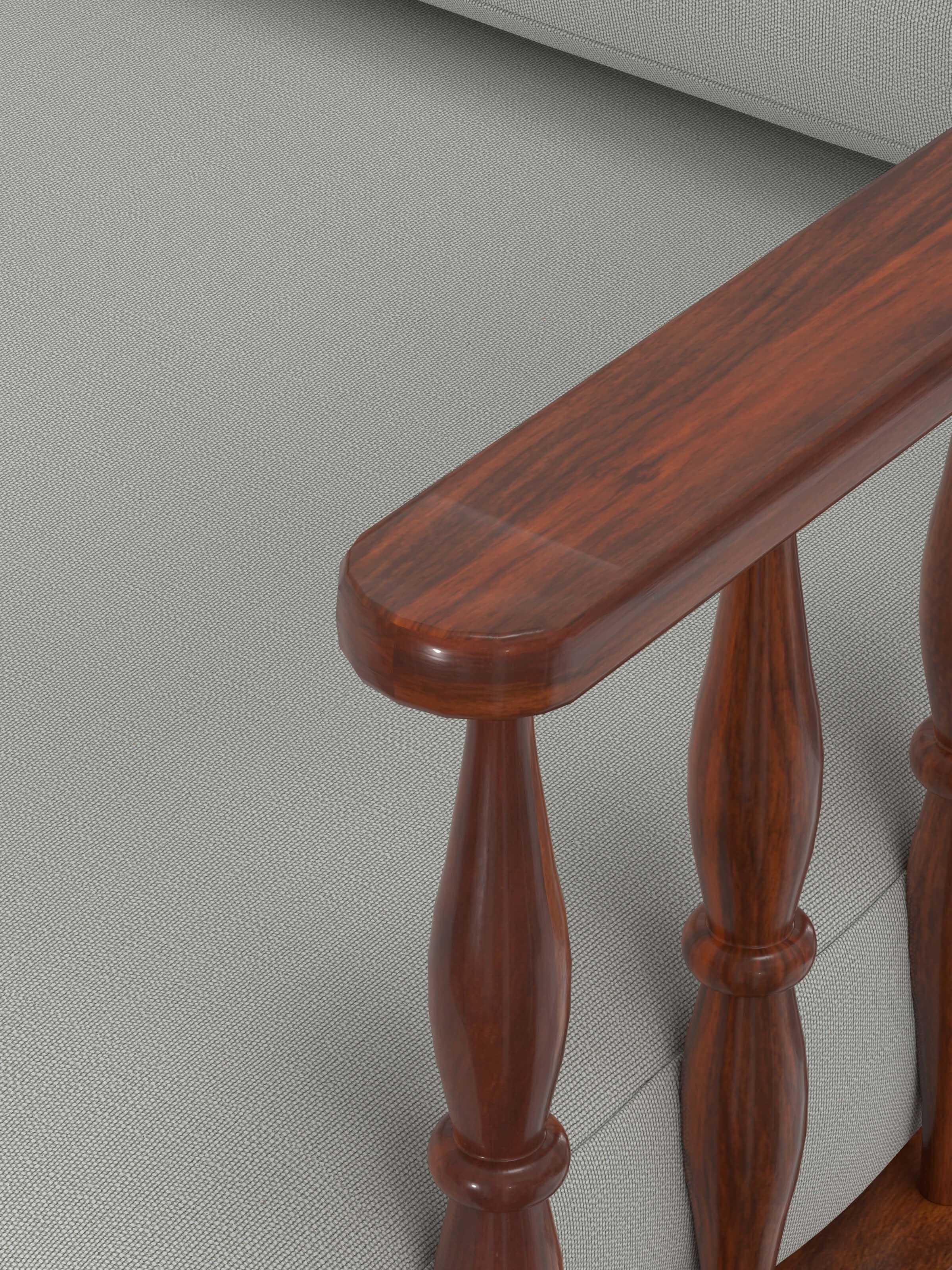 Close-up of the Sheesham wood base of the blue plain fabric 3-seater sofa, emphasizing the quality of the woodwork