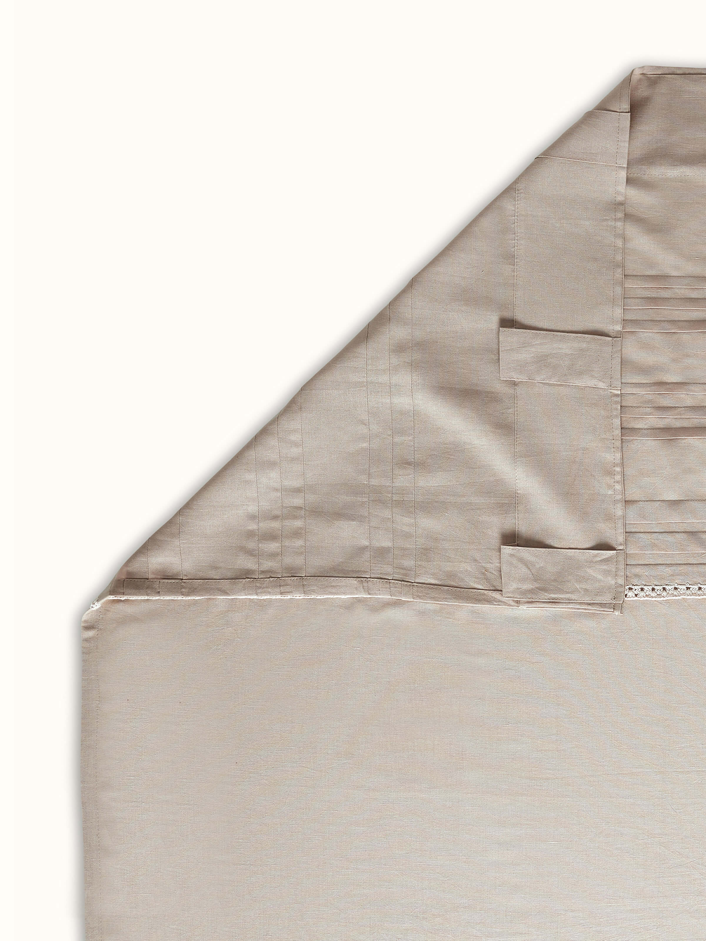 Nityam Beige Pleated Cotton Linen Crochet Curtain (9Ft)