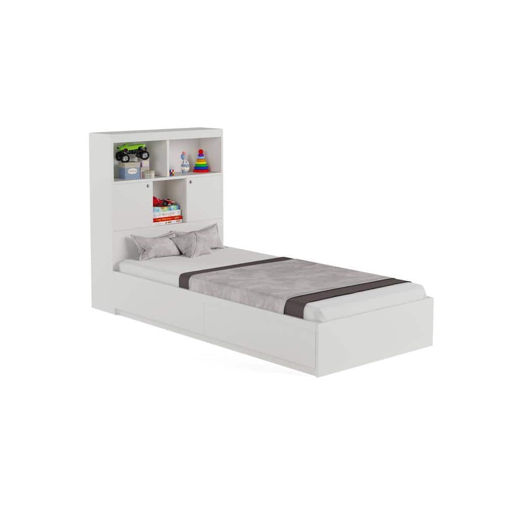 Ironhide Engineered Wood Box Storage Bed in White Colour