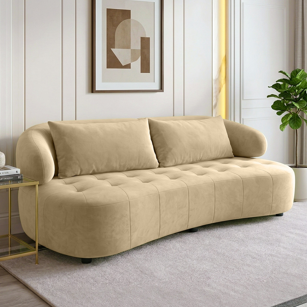 Henry Velvet 3 Seater Sofa Beige Color - Home Lifestylez