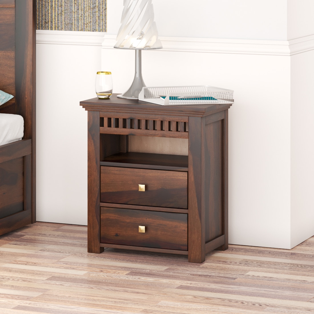 Madhavi Solid Wood Bed Side In Provincial Teak Finsh