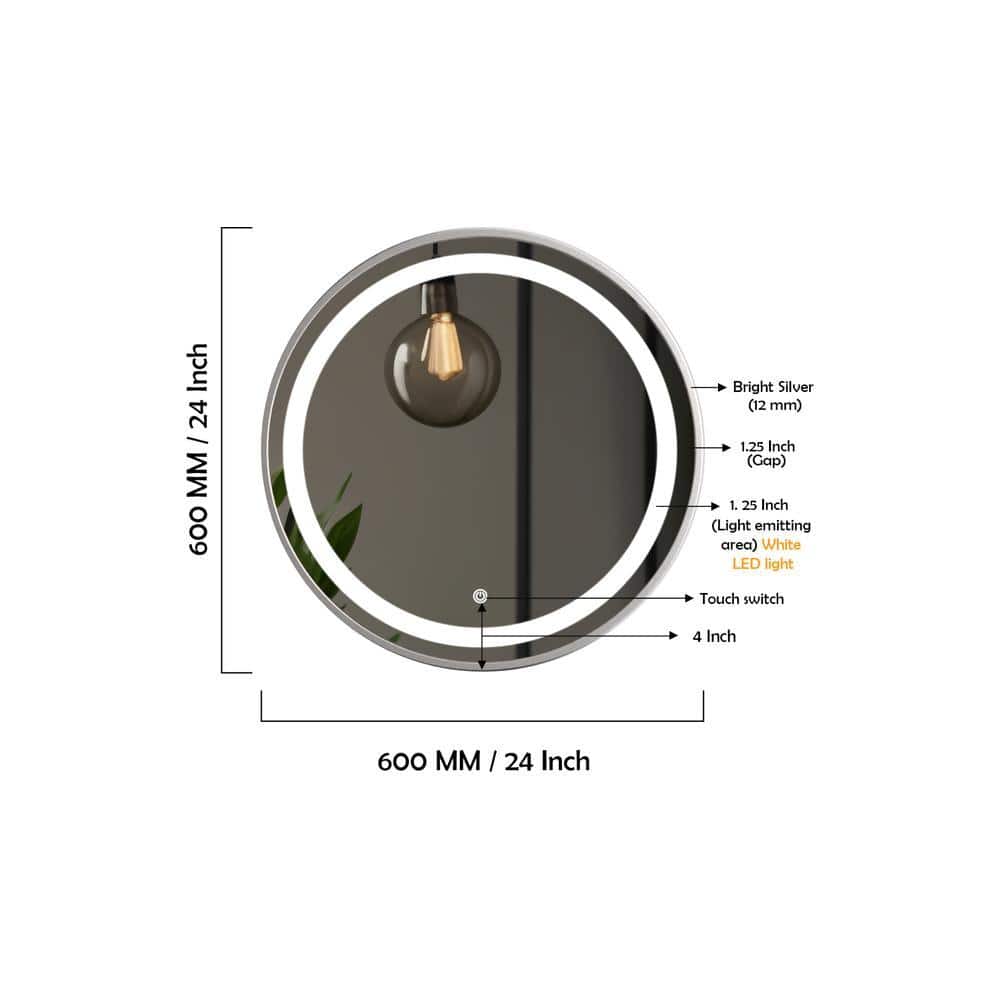 Aluminium LED Circle Decorative wall mirror by elegant arts and frames (Mirror size 600 mm)