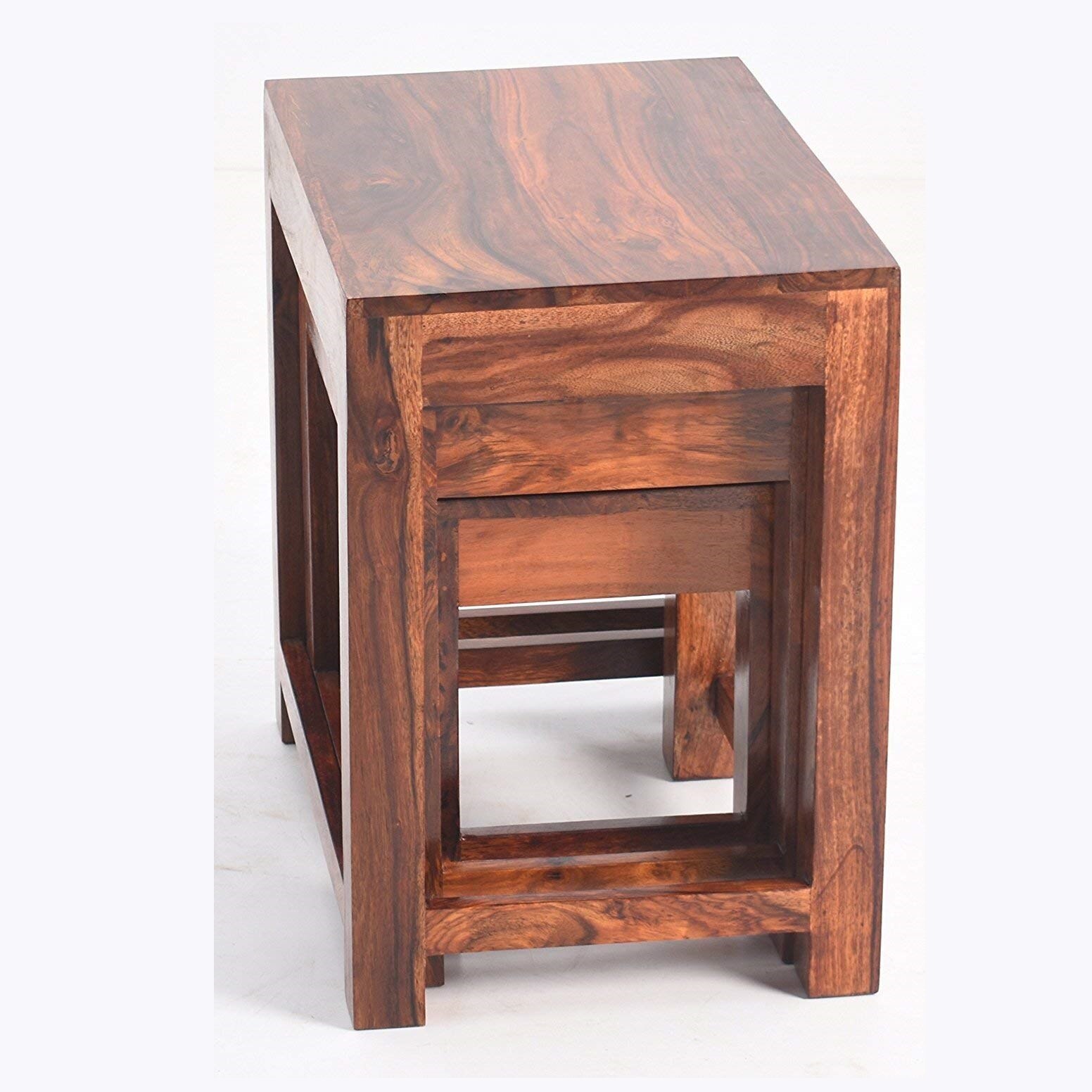 Meridian Solid Wood Set of 3 Stool in Teak Finish