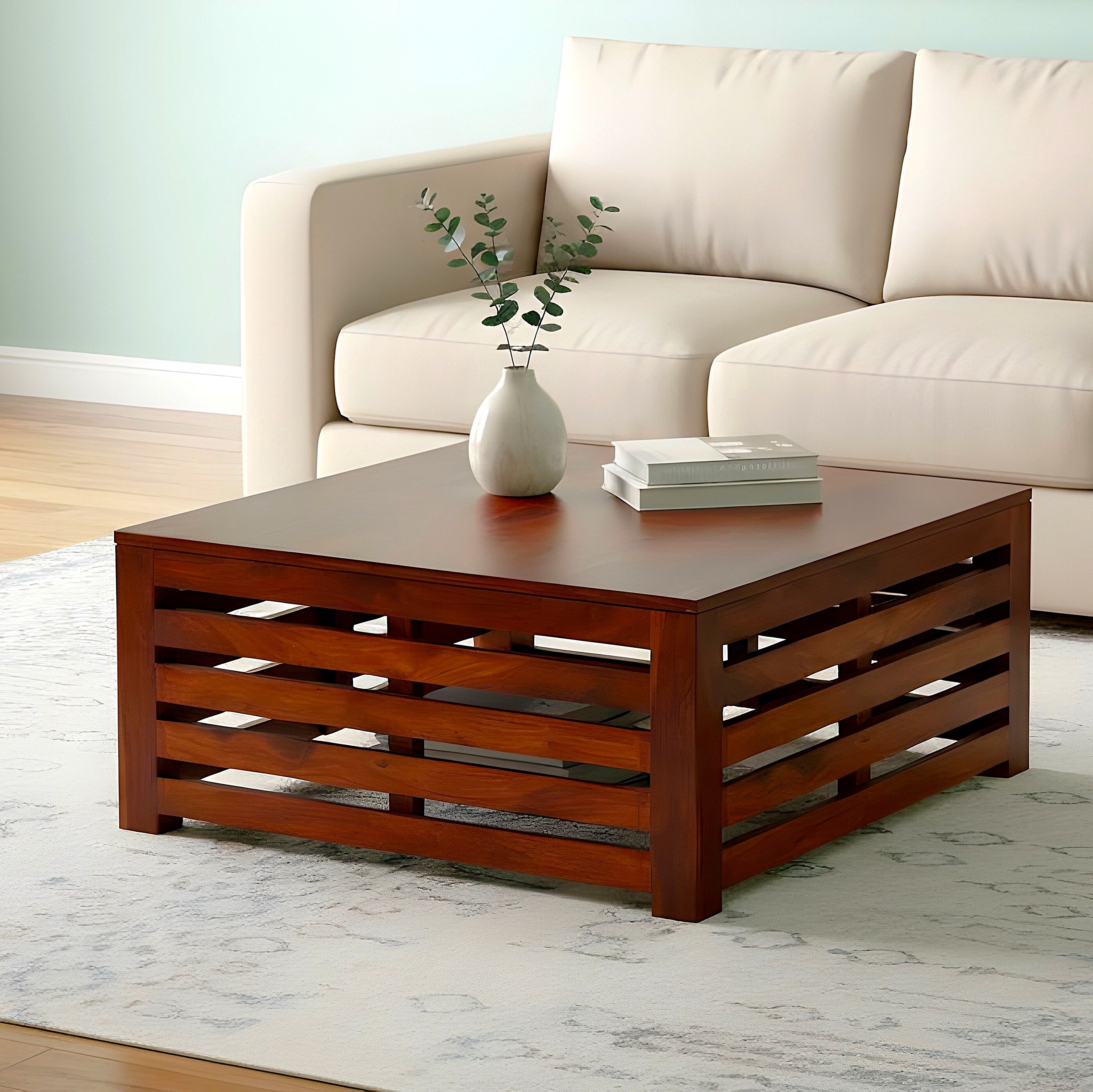 Kingsville Sheesham Wood Contemporary Square Coffee Table In Honey Finish