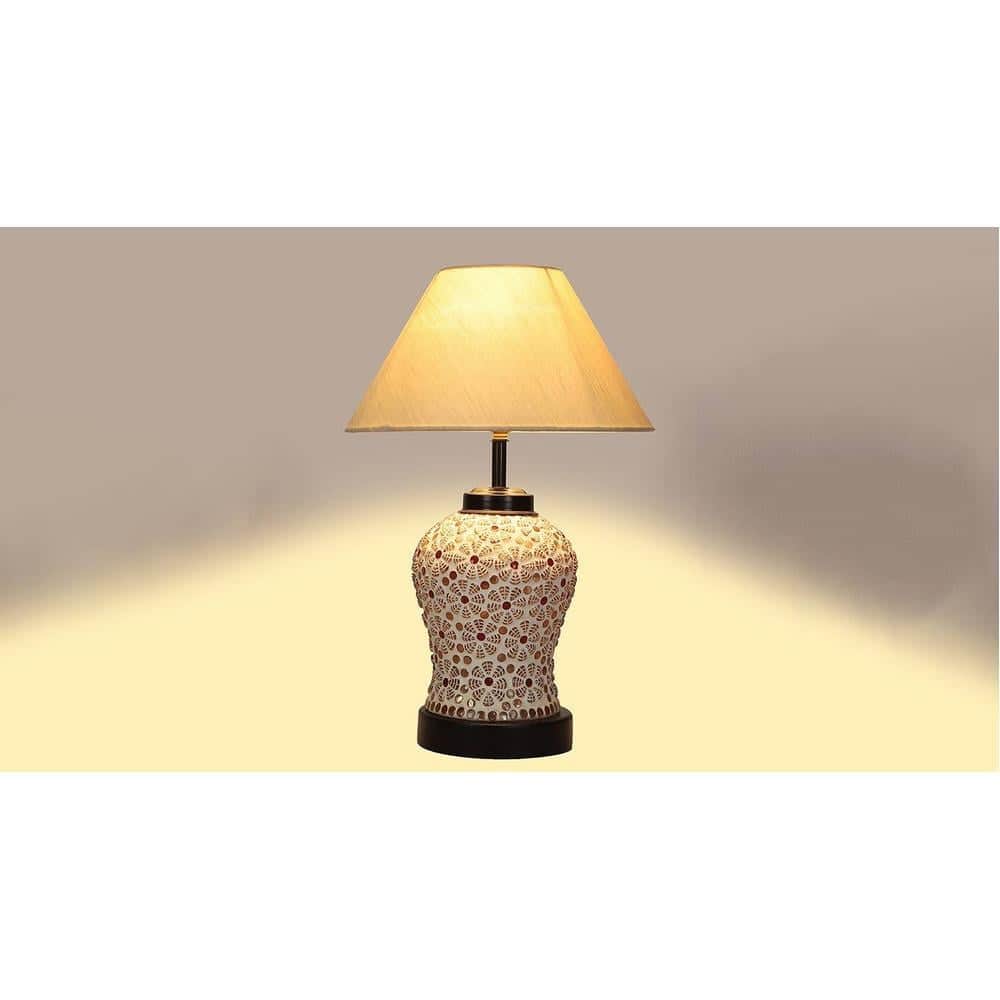 Raven off-white cotton Glass Table lamp with Iron Base