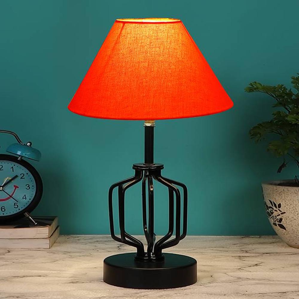 Raelyn Orange cotton Table lamp with Iron Base