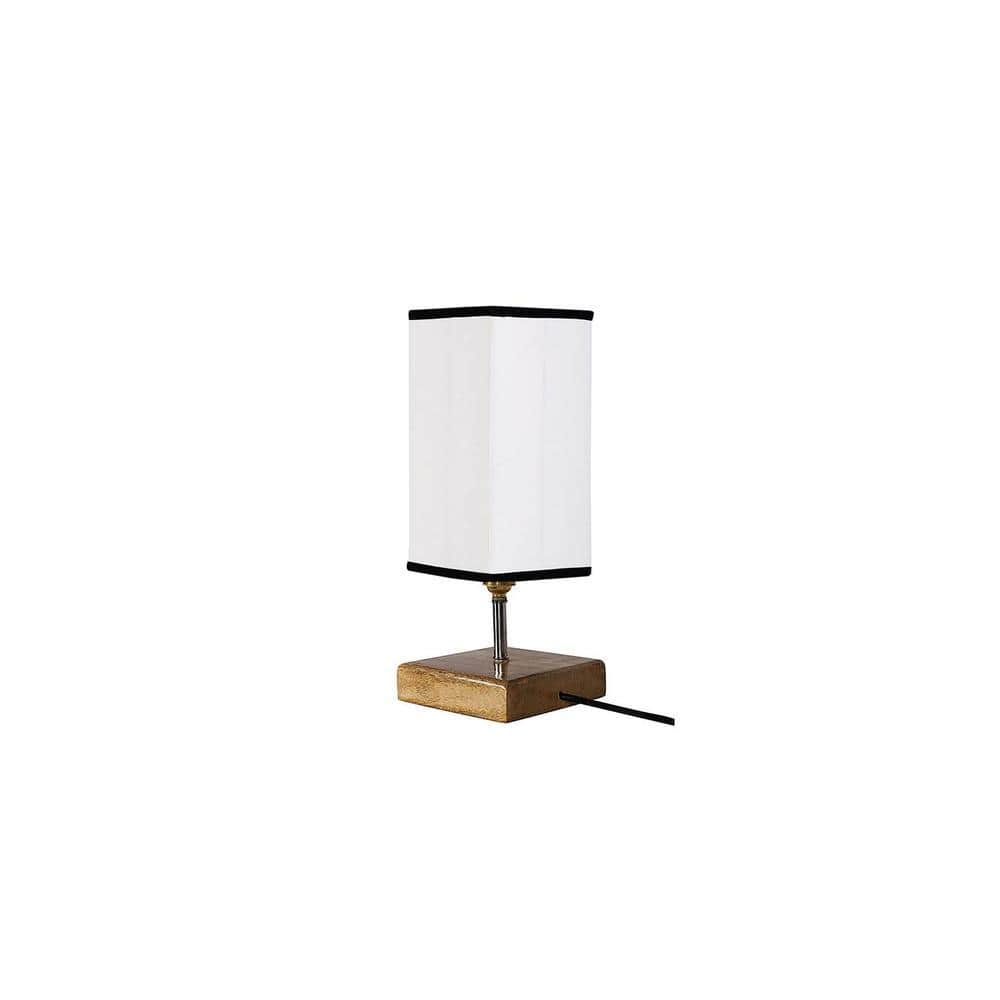 Eulalie white & black cotton table lamp with Square Natural Wood Base