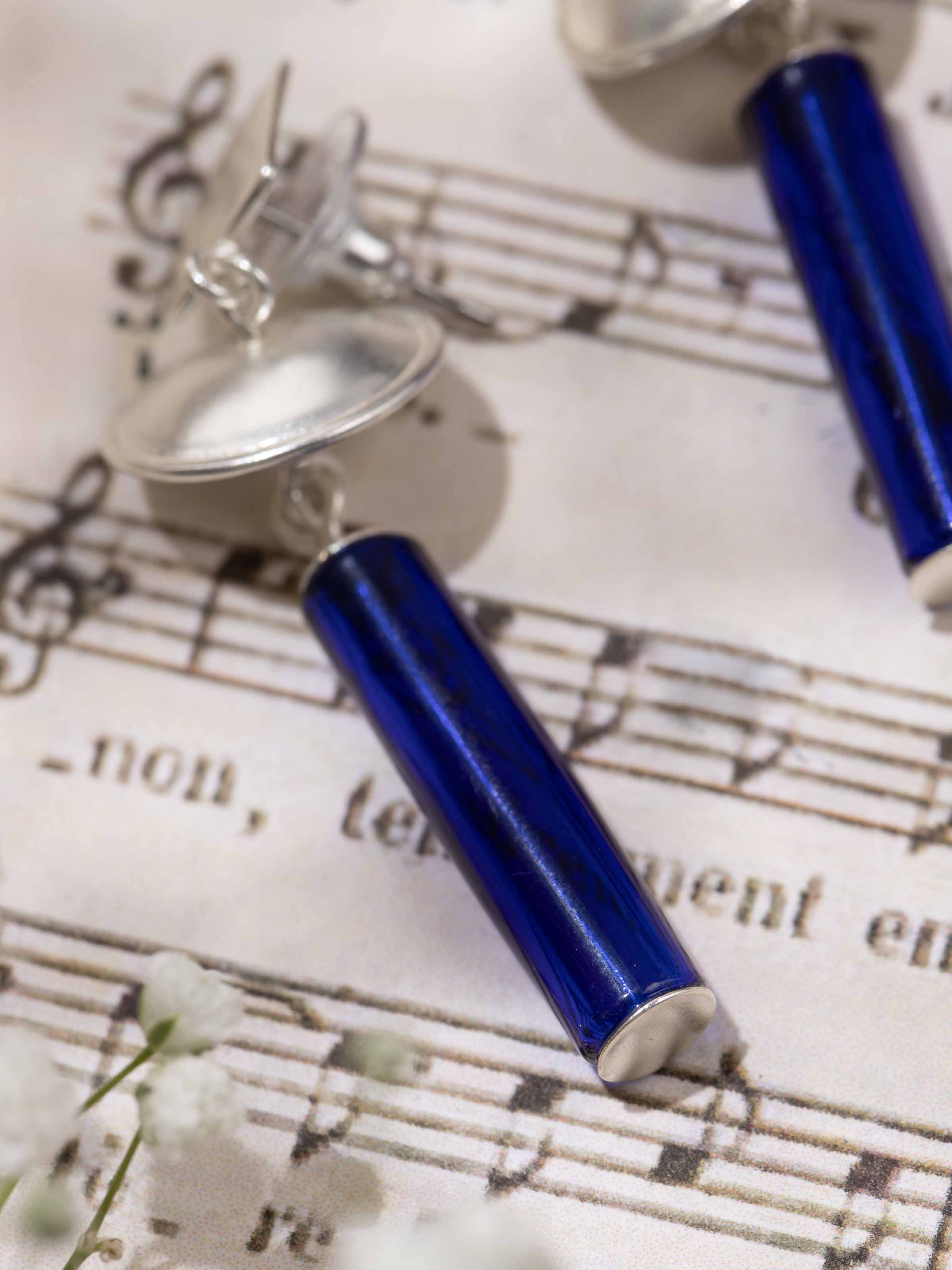 Silver Flame Glass Drop Earrings