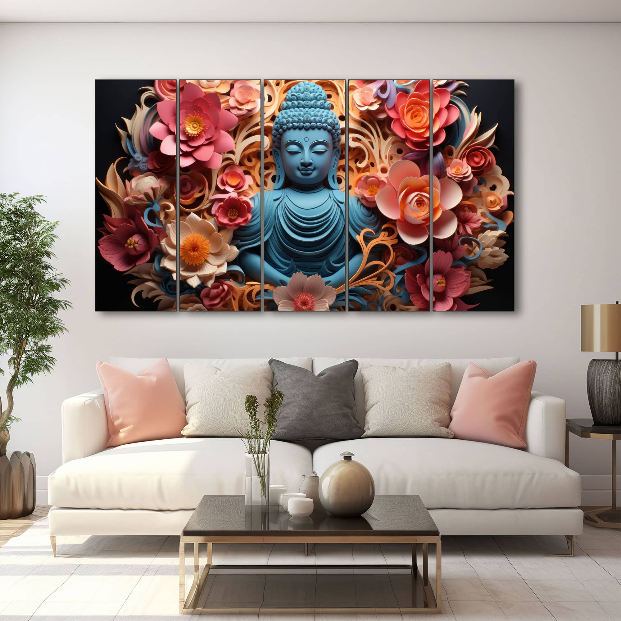 The Castle Decor Lord Buddha Meditation Wall Painting Wooden Framed 27x48 Inch (Style 18) - The Castle Decor