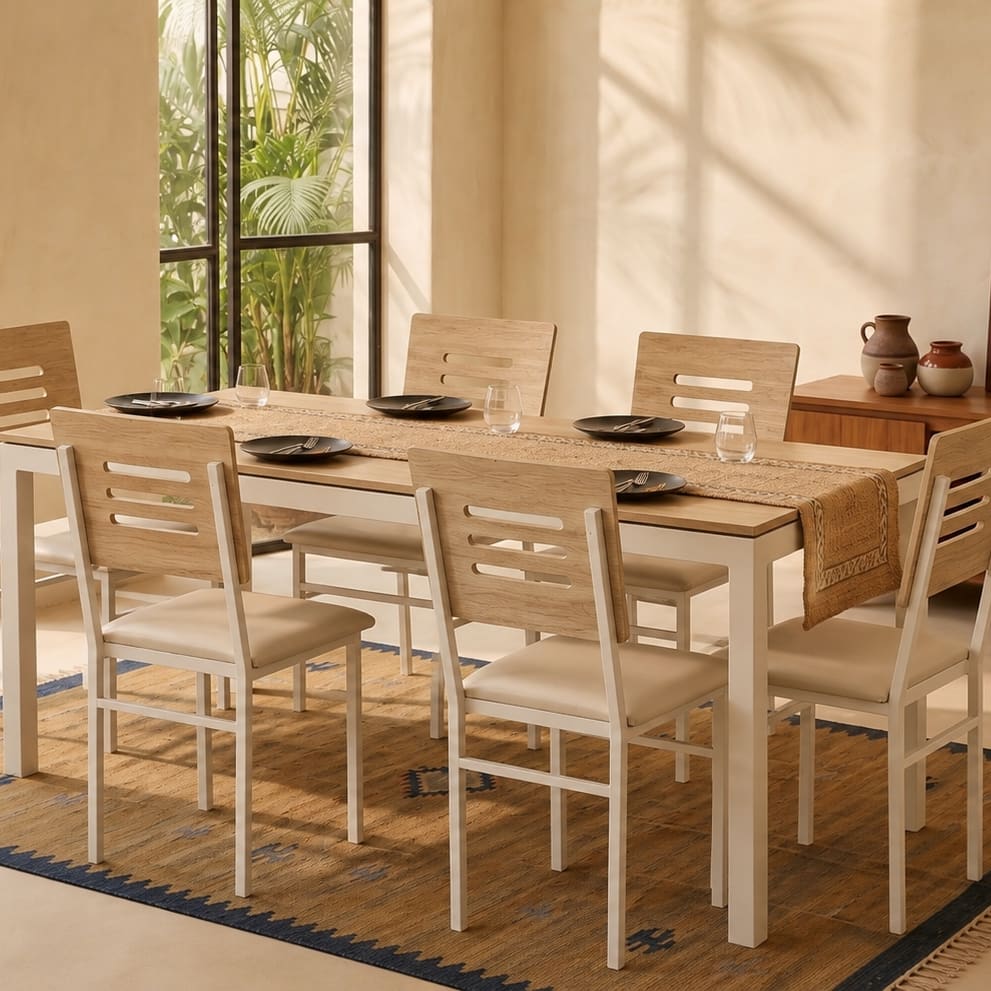 Holven 6 Seater Rectangular Dining Table Set with Chair European oak & white - Bluewud