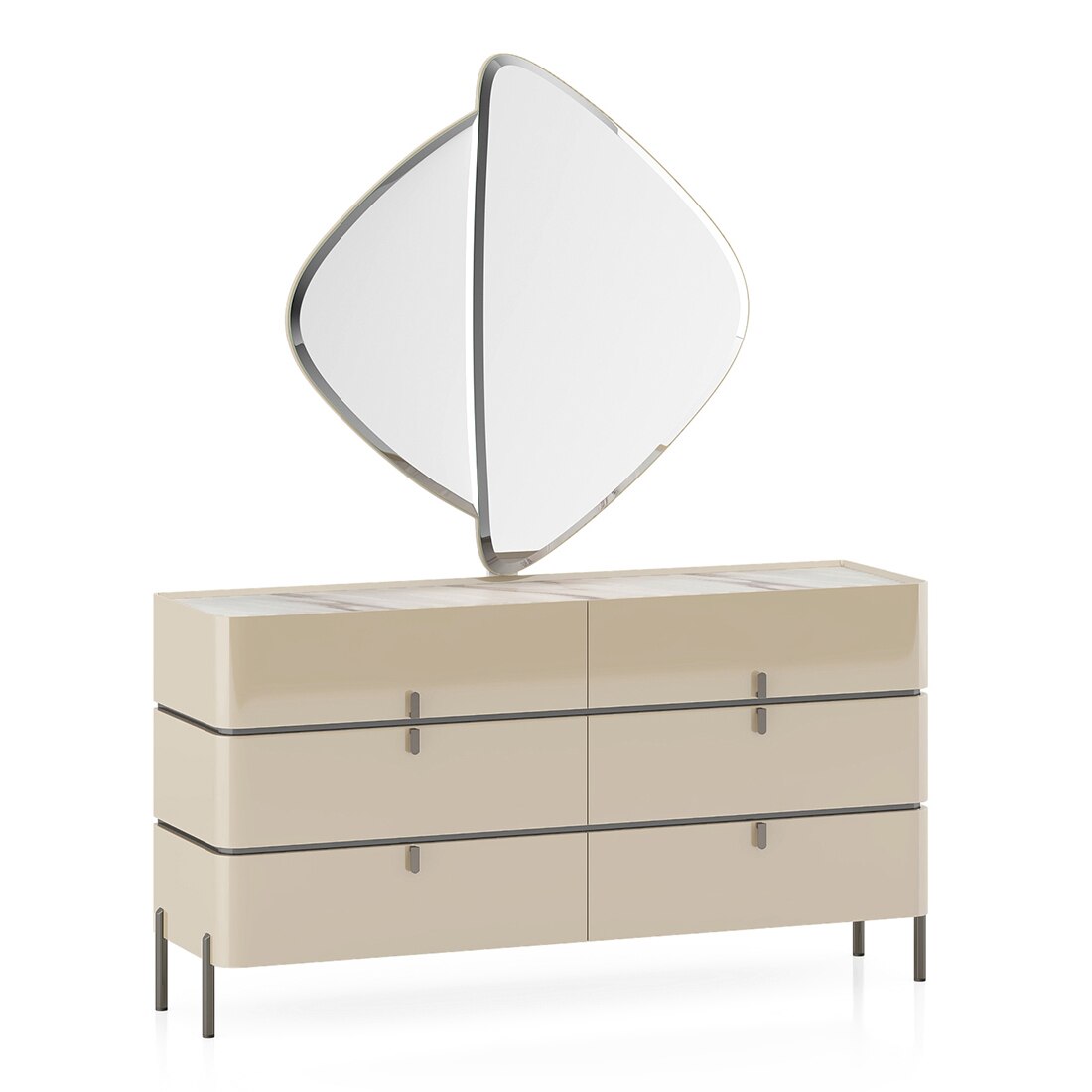 Naomi Dresser With Mirror In High Gloss Beige Finish