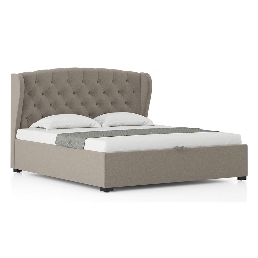 Holmebrook Upholstered Storage Bed In Hydraulic in King Size Shitake Beige Colour