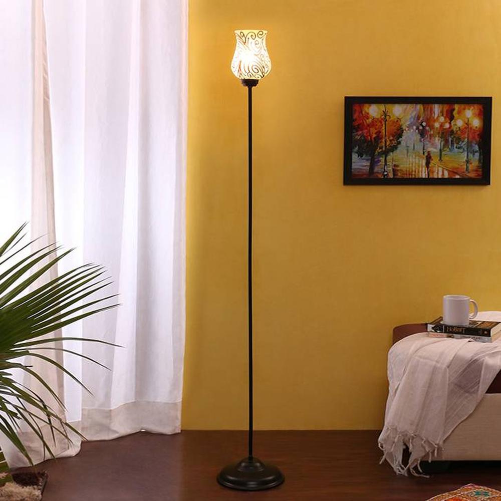 Leonard Black Glass Shade Floor Lamp