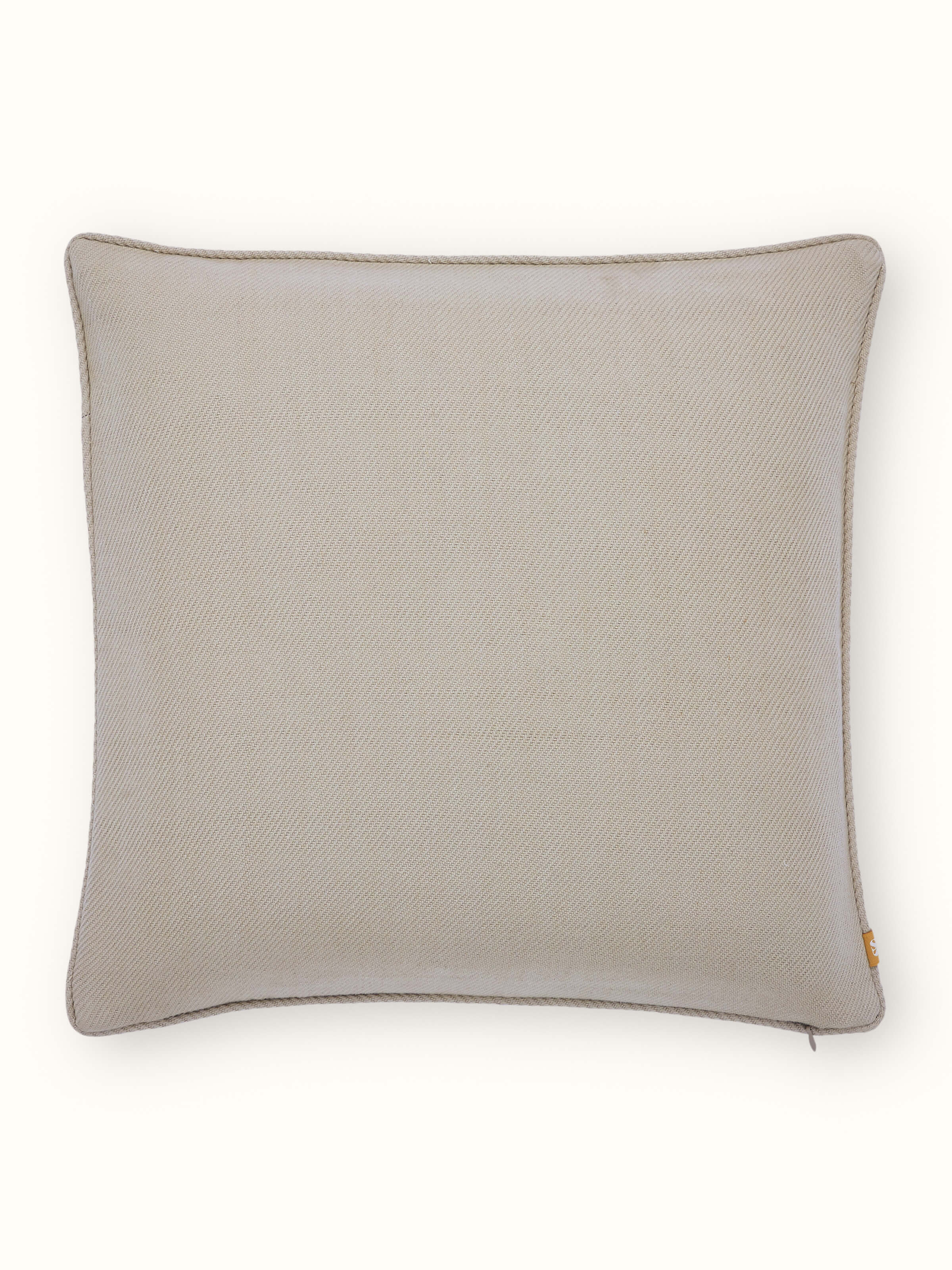 Godna Light Beige Twill Cotton Handwoven Pattu Cushion Cover