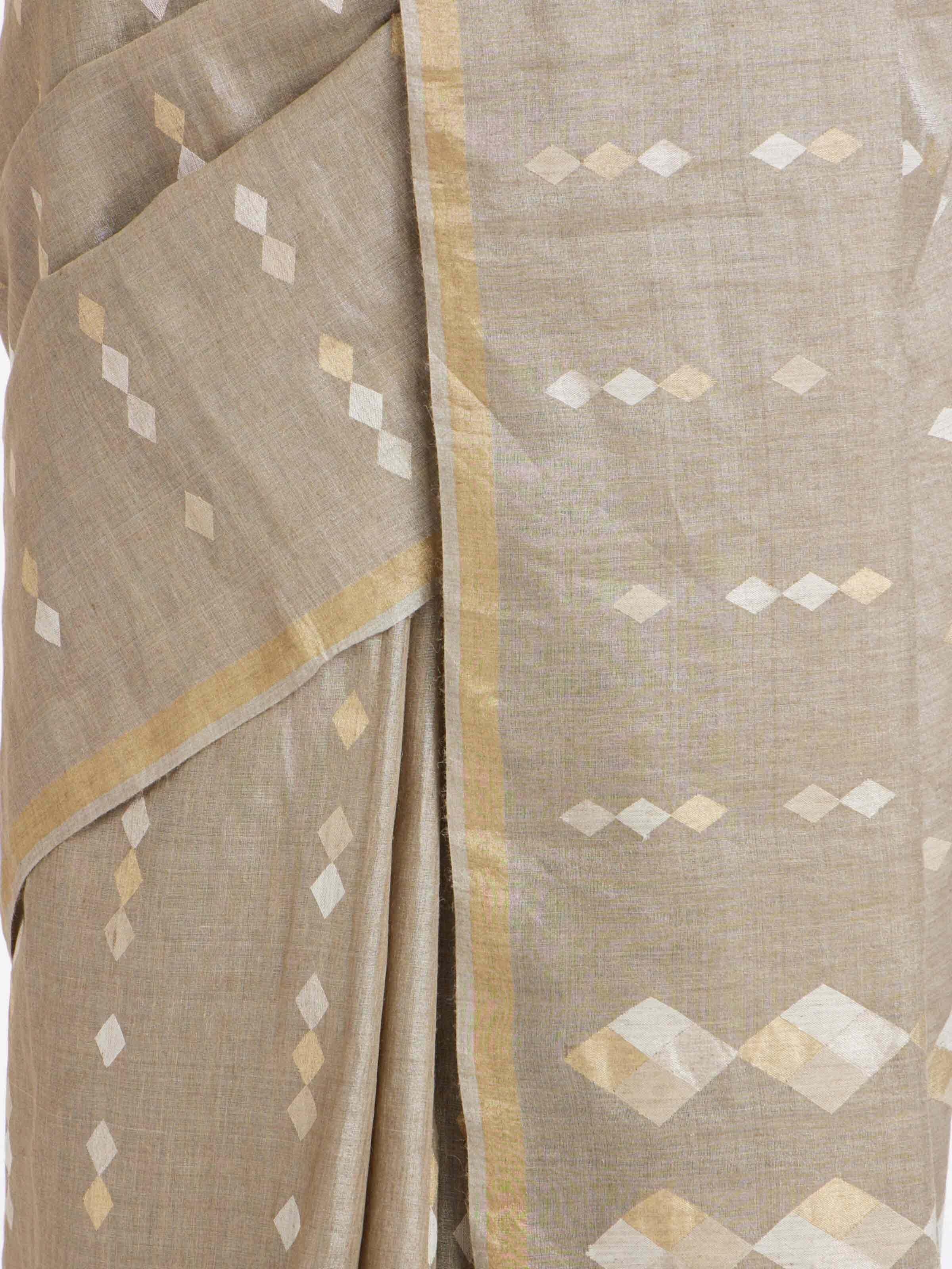 Light Grey Tussar Silk Saree