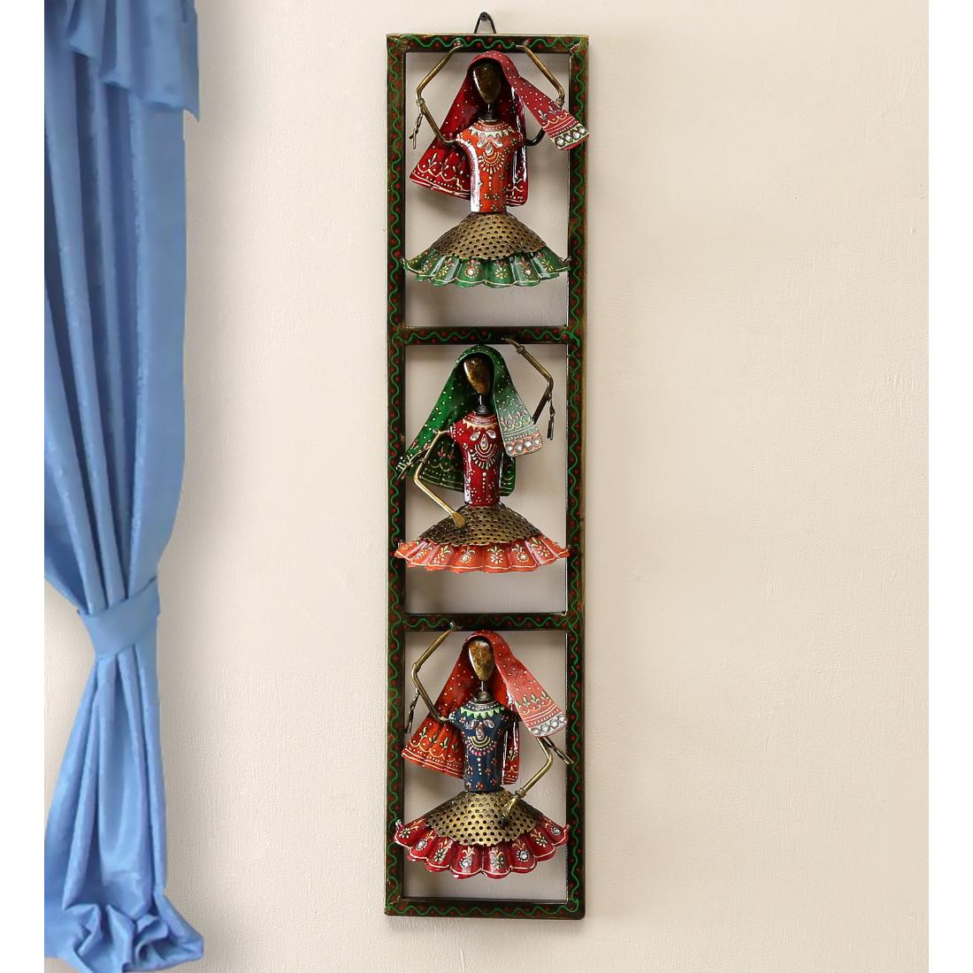 Desert Art Metal Handpainted Kalbeliya Musician Wall Hanging in Multicolour-image-45