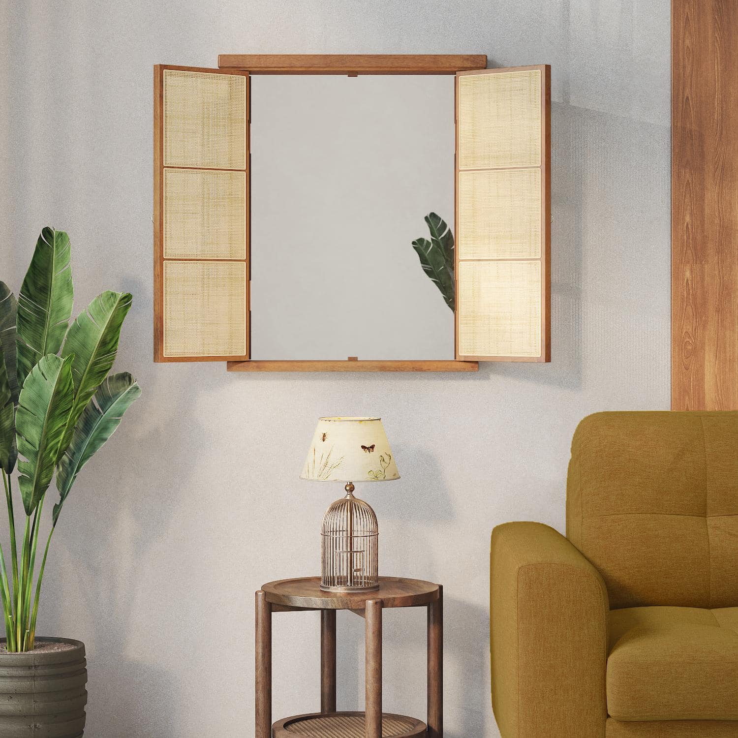 Asa Solid Wood Mirror in Amber Walnut Finish