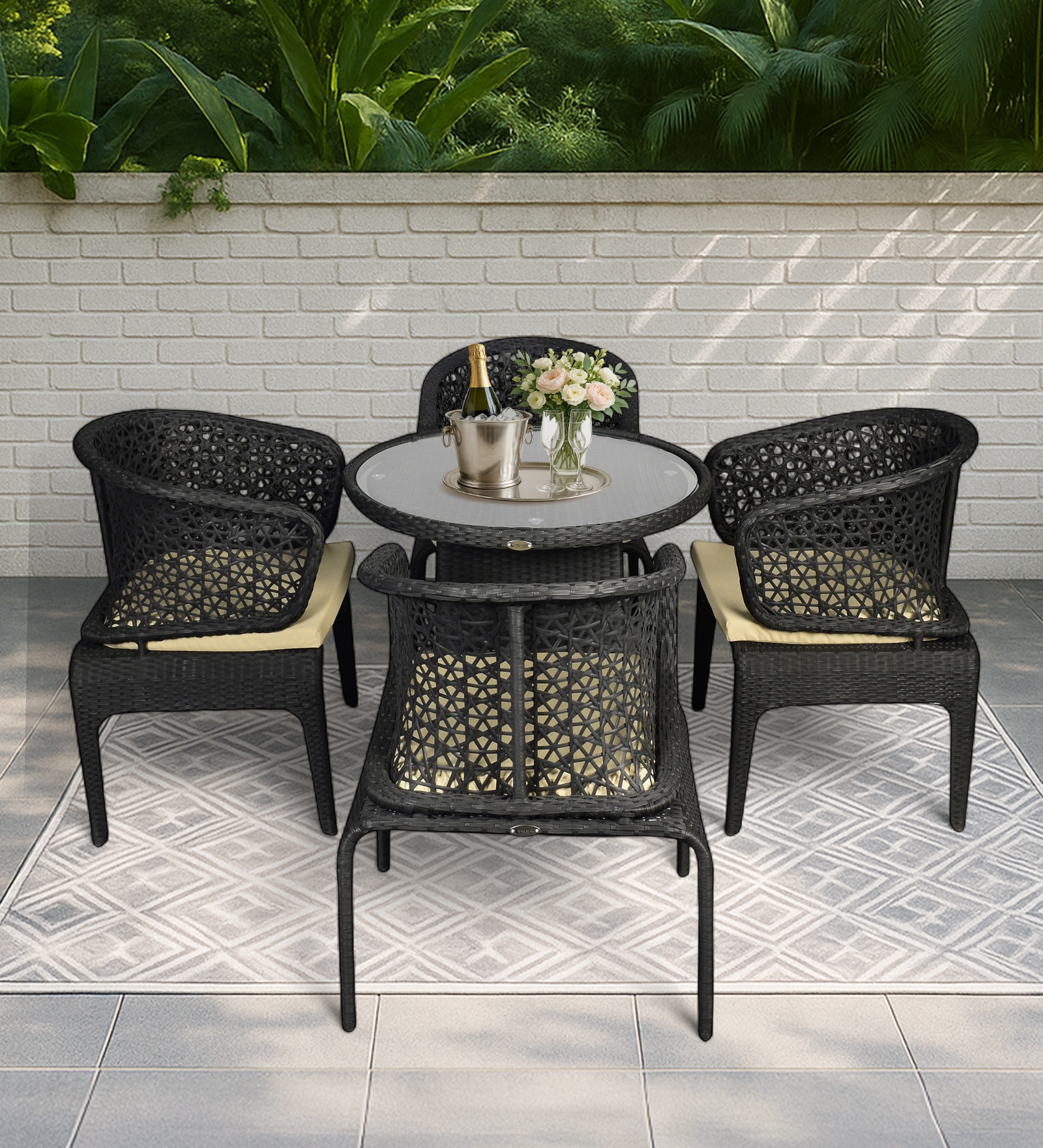 Launceston Wicker Table And Chair Set In Black Finish