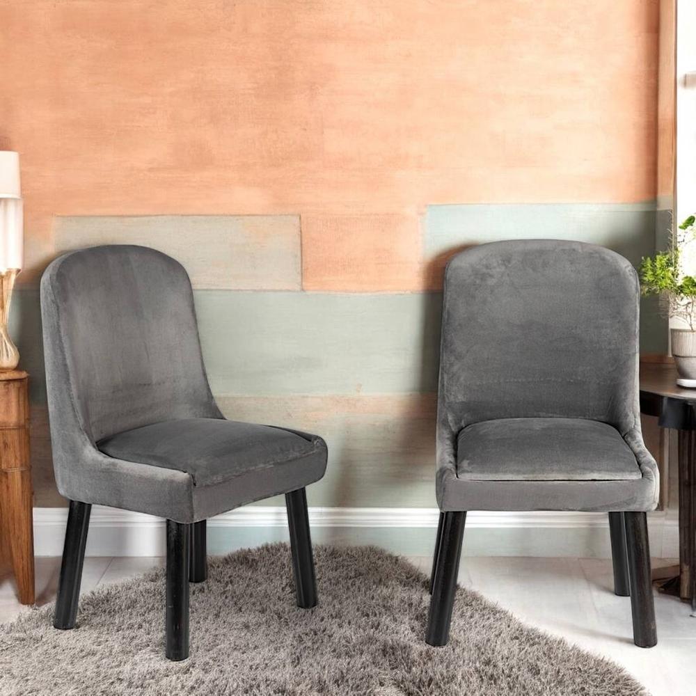 Rosslyn wood Set of 2 Dining Chairs in Iron Grey Velvet Upholstery with MAHAGONY FINISH