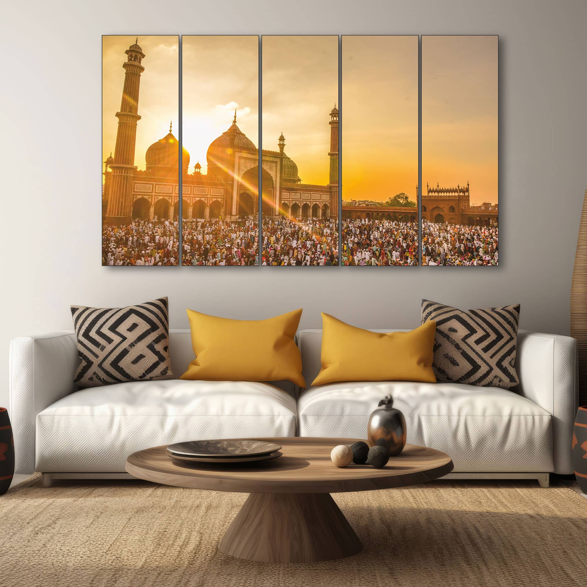 The Castle Decor Ramadan Sunset Jama Masjid Wall Art Set of 5 27x48 Inch - The Castle Decor