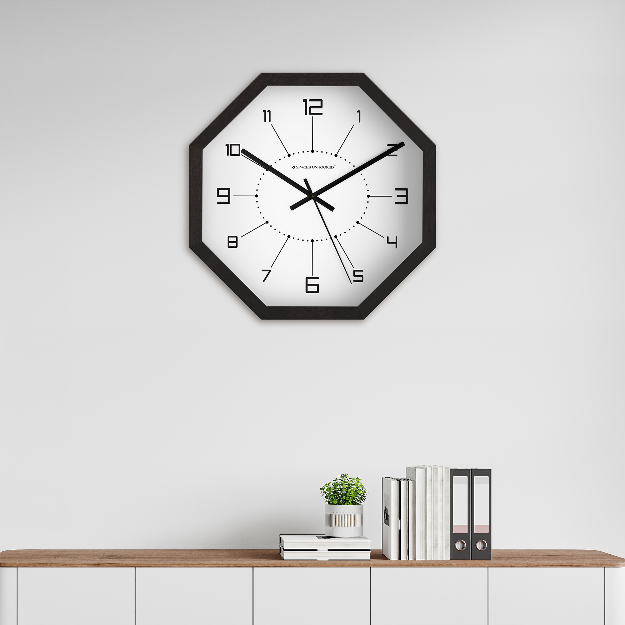 Linear Index Octagonal Wooden Wall Clock